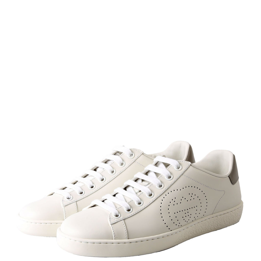 Ace Web Interlocking G Leather Sneakers Size 36.5 White/Gray