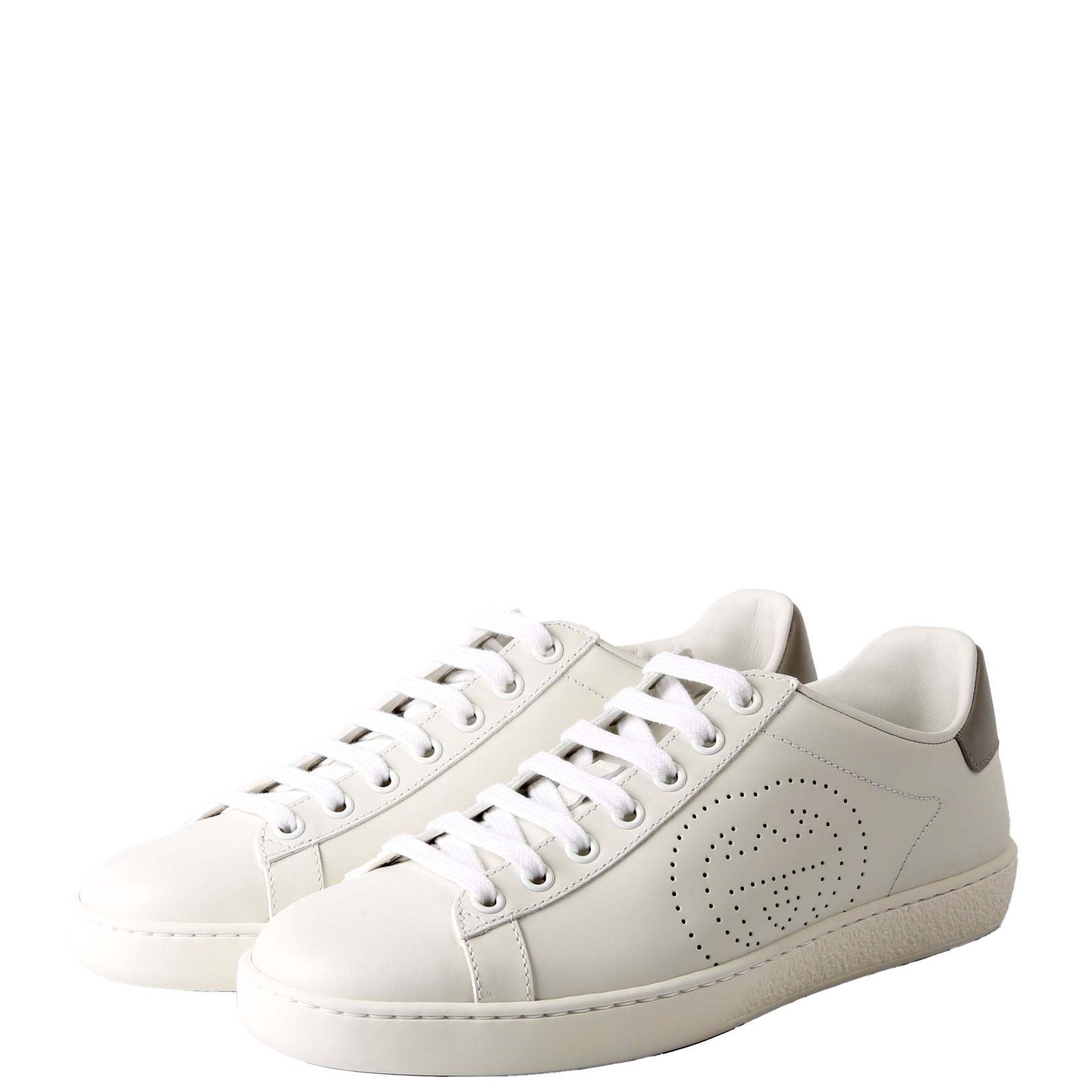 Ace Web Interlocking G Leather Sneakers Size 36.5 White/Gray