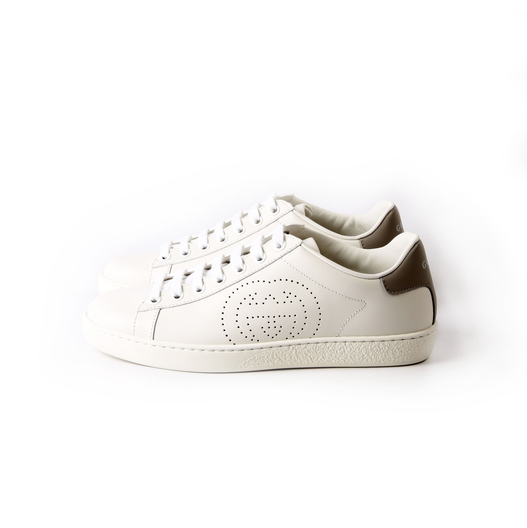 Ace Web Interlocking G Leather Sneakers Size 36.5 White/Gray