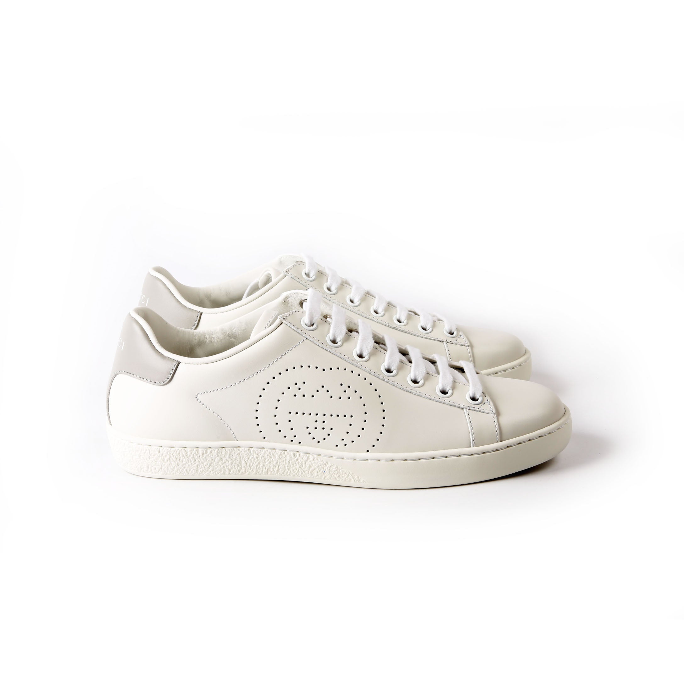 Ace Web Interlocking G Leather Sneakers Size 36.5 White/Gray