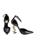 SAINT LAURENT Opyum Ankle Strap Pointed Toe Pumps Size 40 Black/Gold