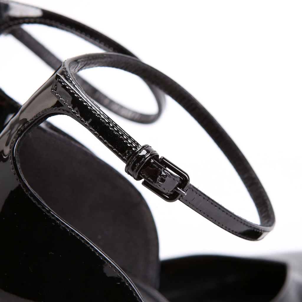 SAINT LAURENT Opyum Ankle Strap Pointed Toe Pumps Size 40 Black/Gold