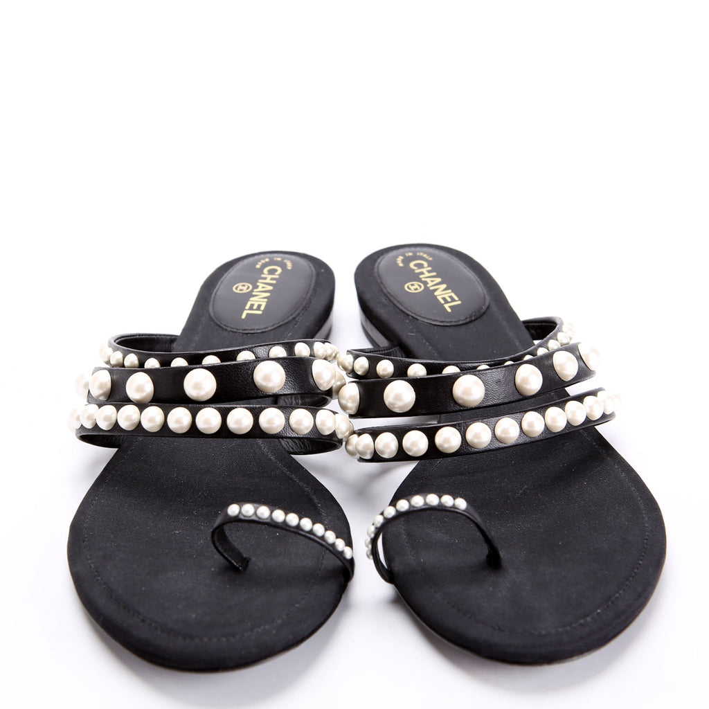 Pearl Strap Sandals Size 37 Black/Pearl