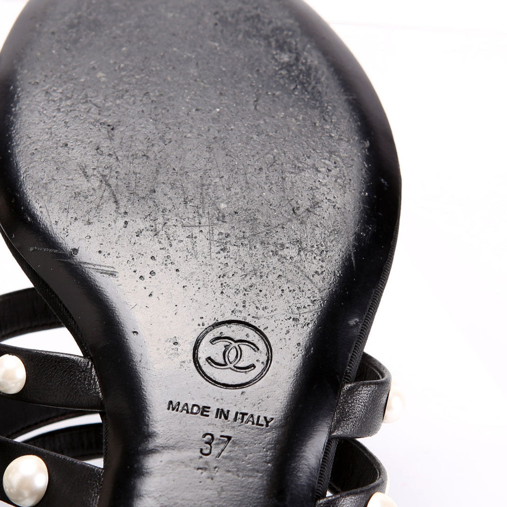 Pearl Strap Sandals Size 37 Black/Pearl