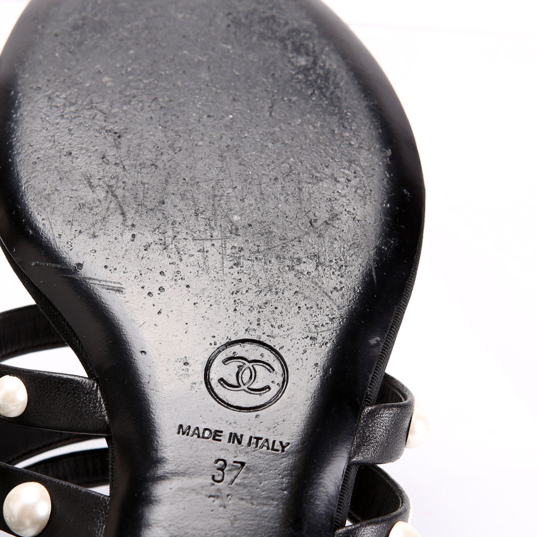 Pearl Strap Sandals Size 37 Black/Pearl