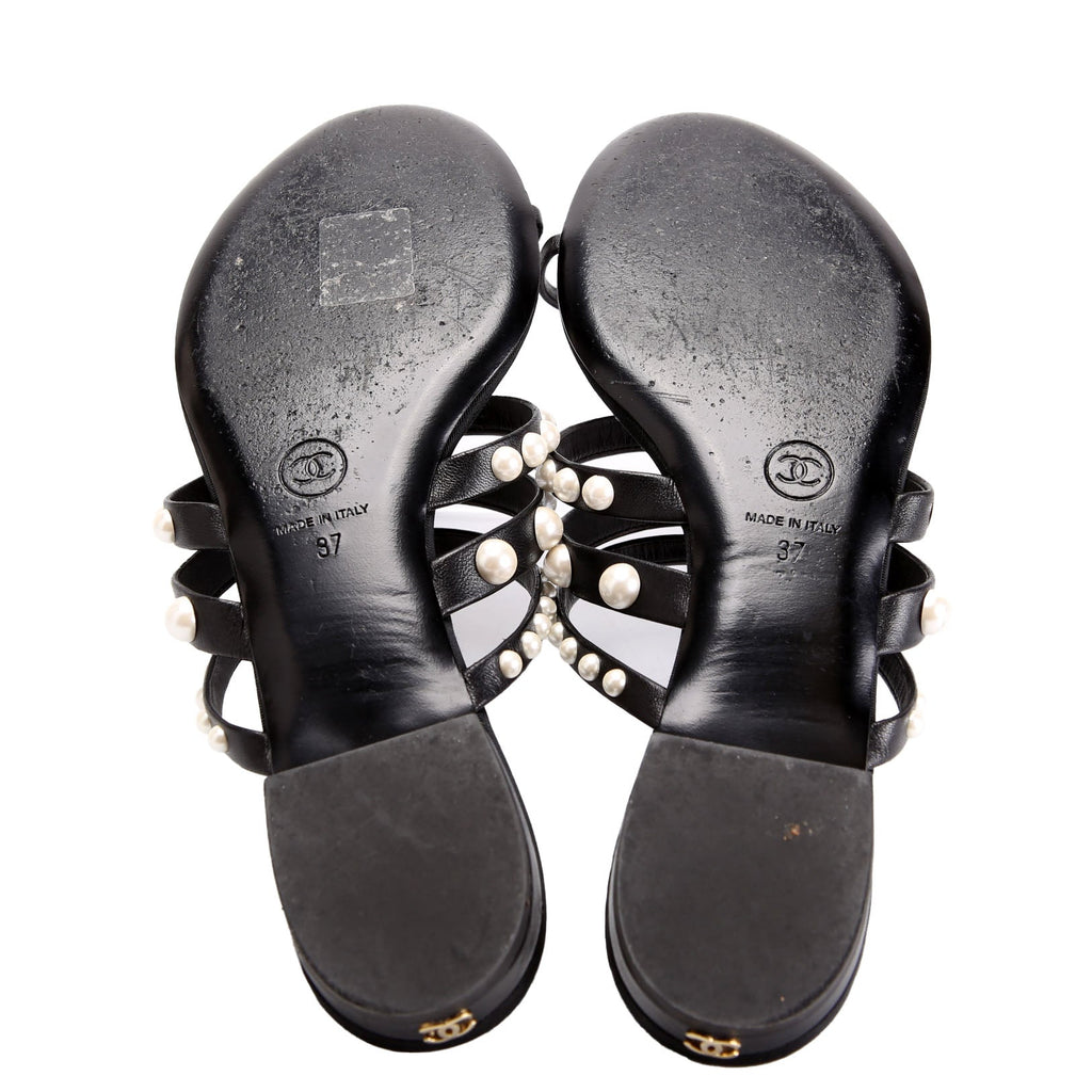 Pearl Strap Sandals Size 37 Black/Pearl