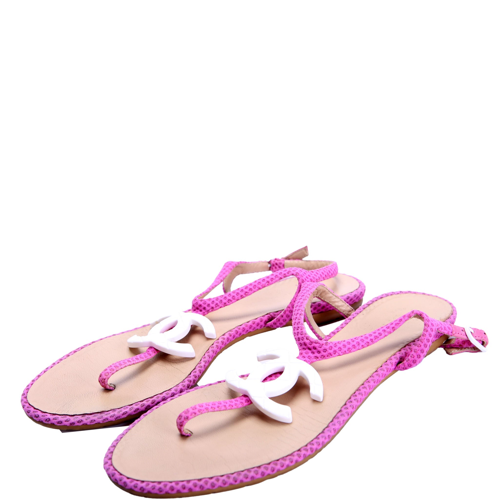 CC Logo T-Strap Sandals Size 37 Pink