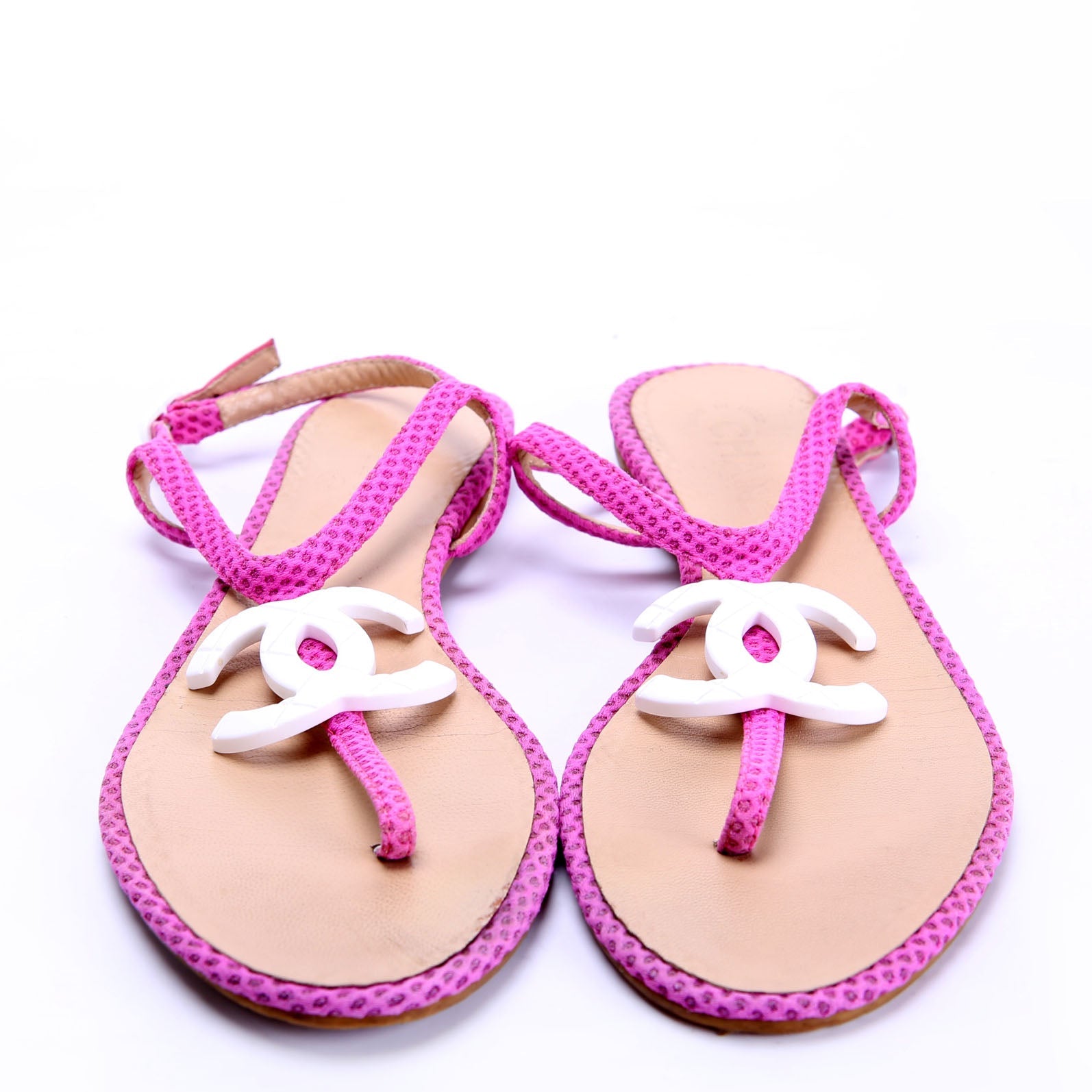 CC Logo T-Strap Sandals Size 37 Pink