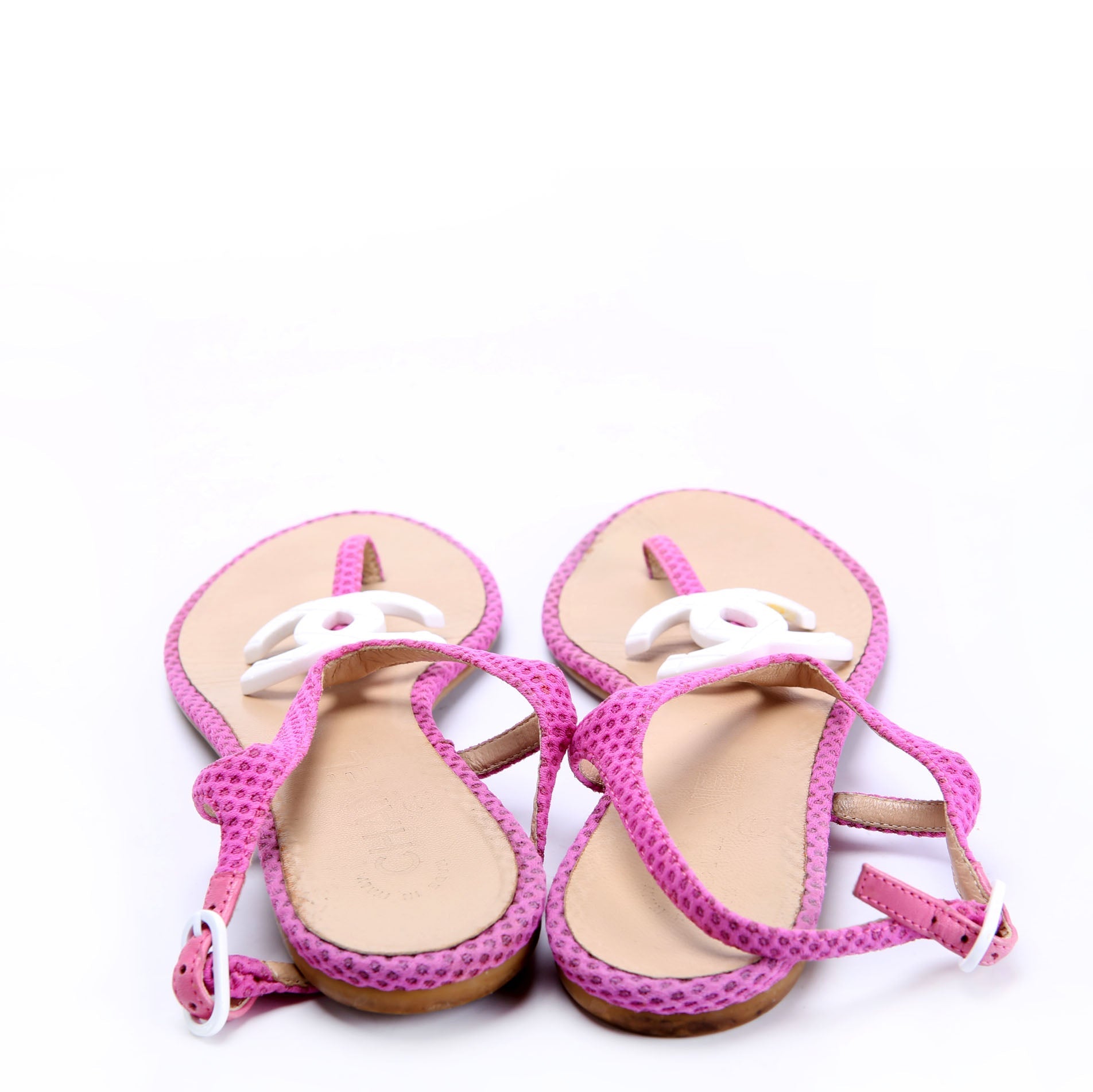 CC Logo T-Strap Sandals Size 37 Pink