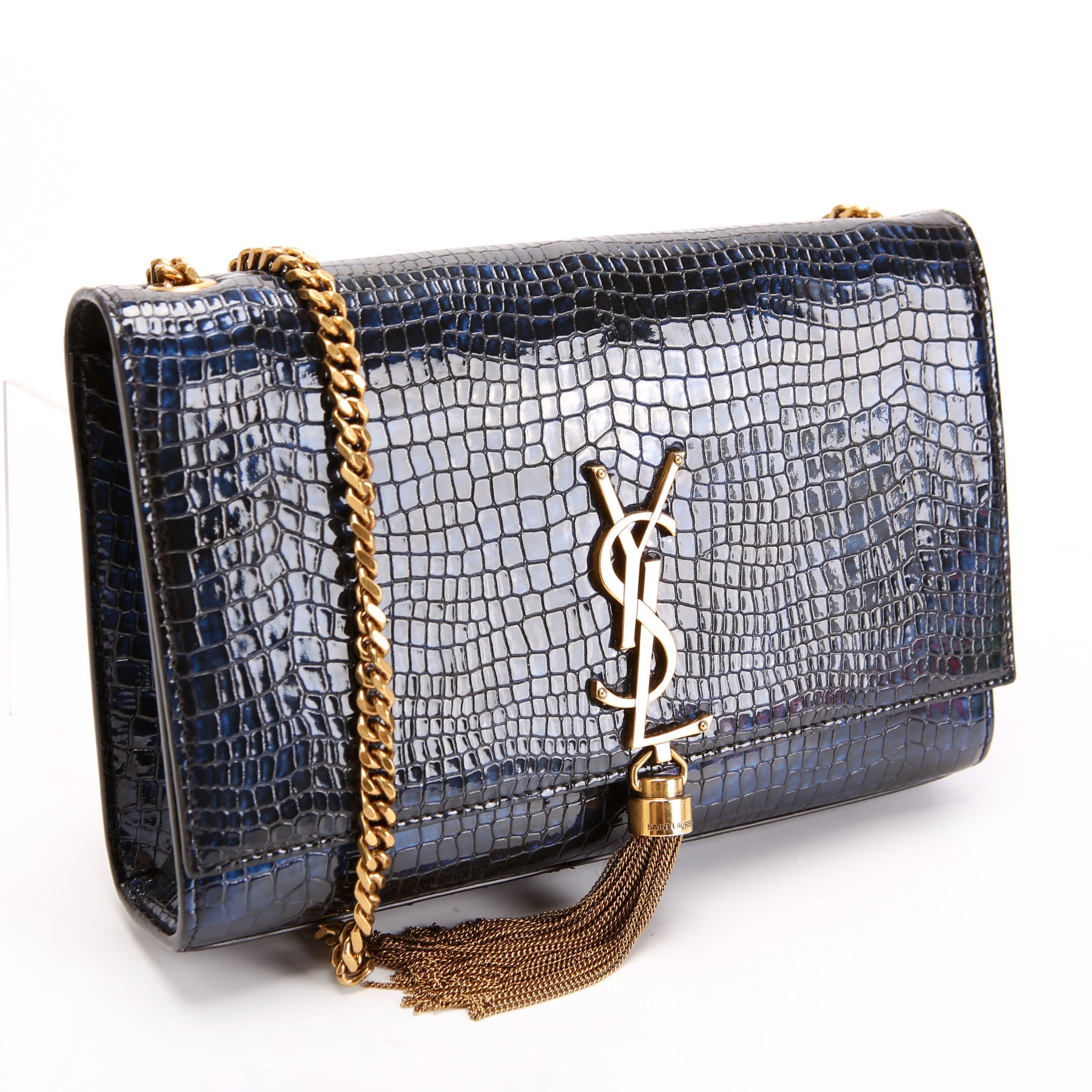 Kate Tassel Satchel Medium Crocodile Embossed 354119 Blue