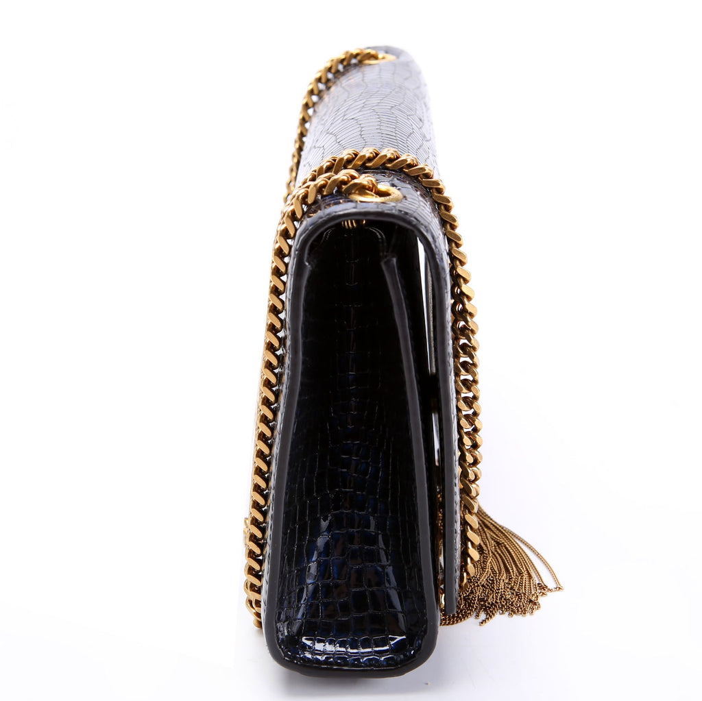 Kate Tassel Satchel Medium Crocodile Embossed 354119 Blue