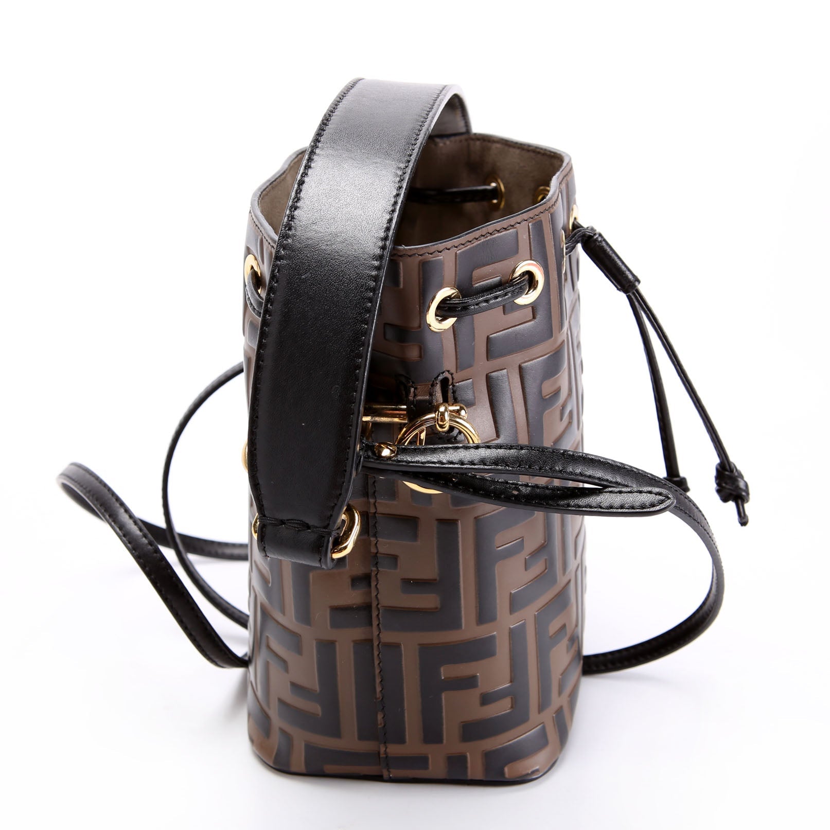 8BS010 Mon Tresor Mini Bucket Leather FF Brown/Black