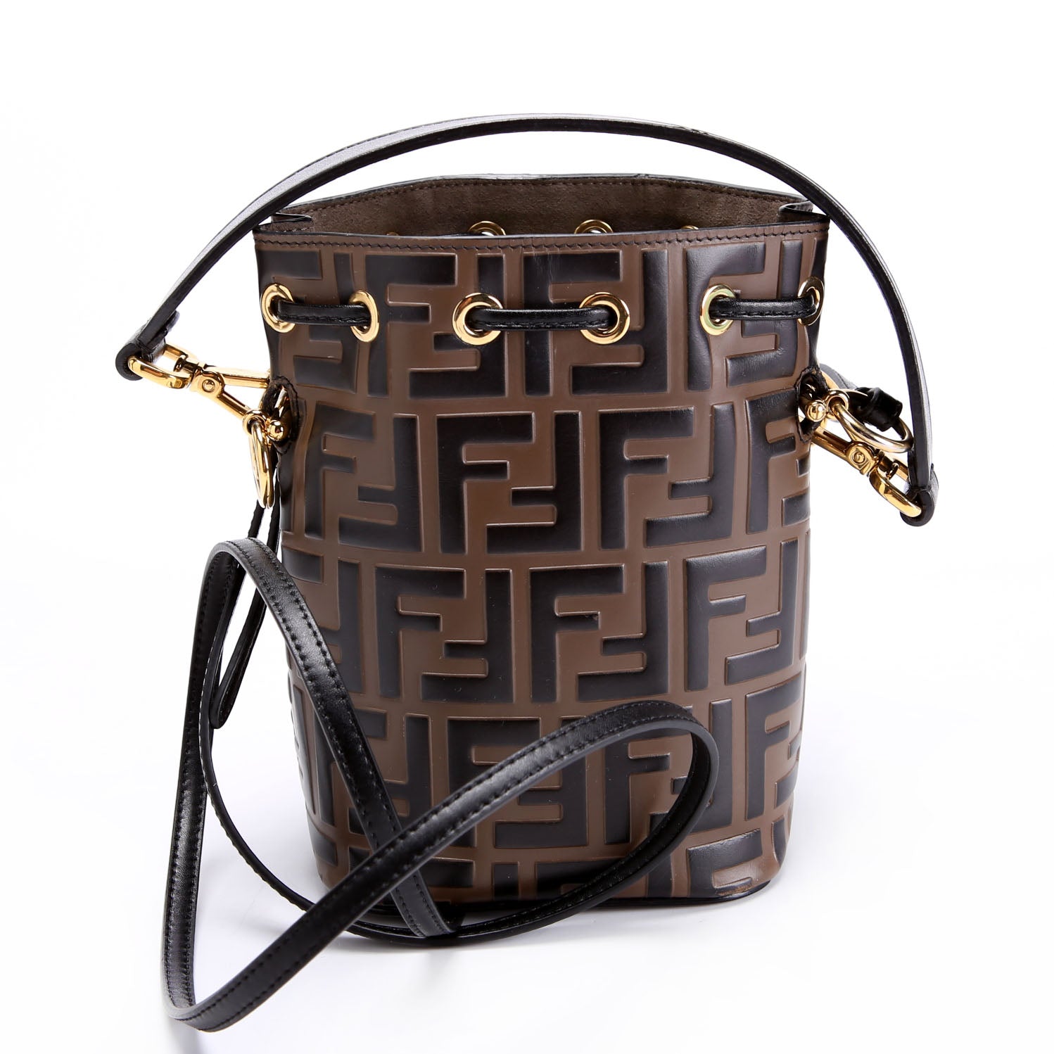 8BS010 Mon Tresor Mini Bucket Leather FF Brown/Black