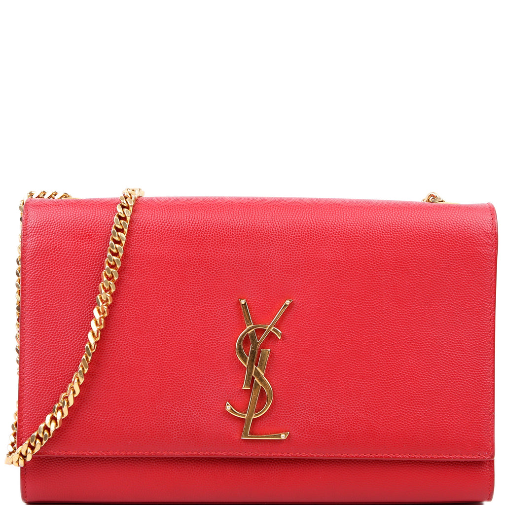 SAINT LAURENT Kate Satchel Grain Medium 364021 Red/Gold