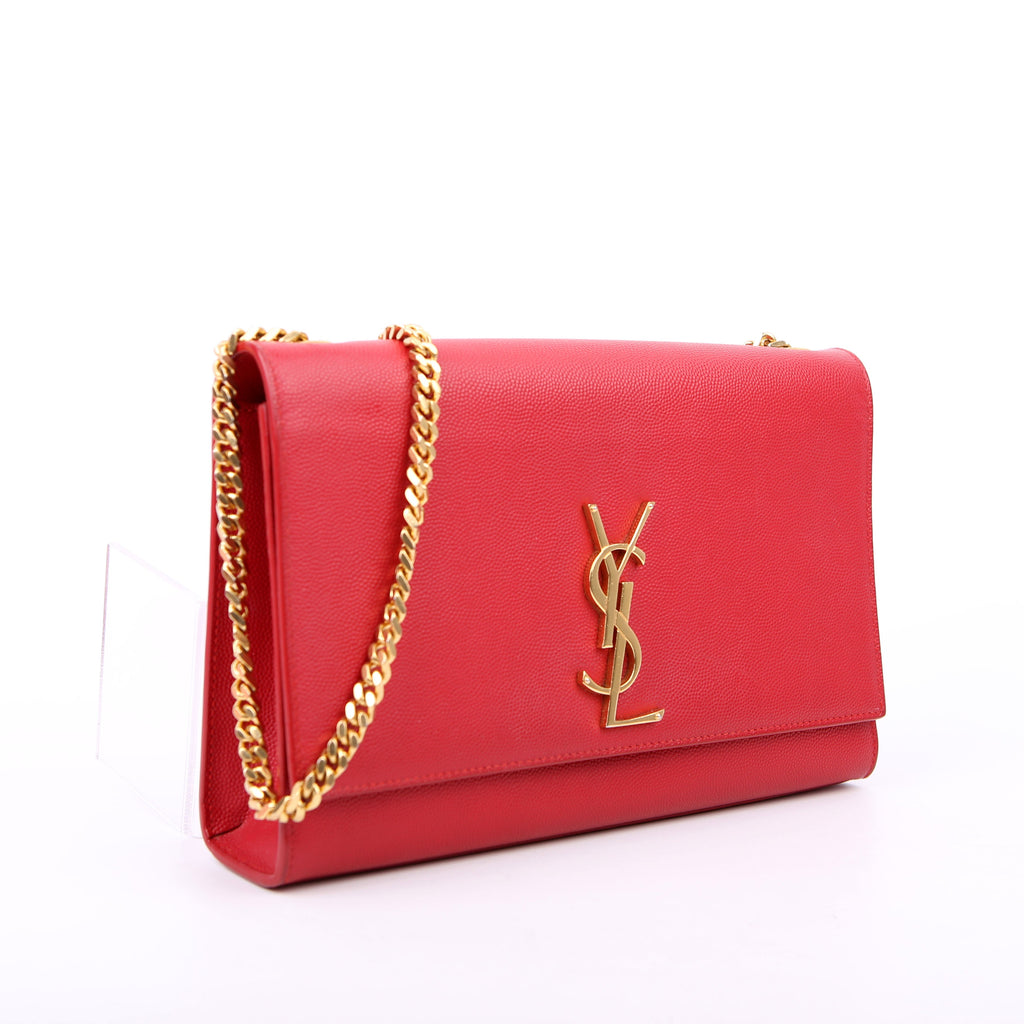 SAINT LAURENT Kate Satchel Grain Medium 364021 Red/Gold