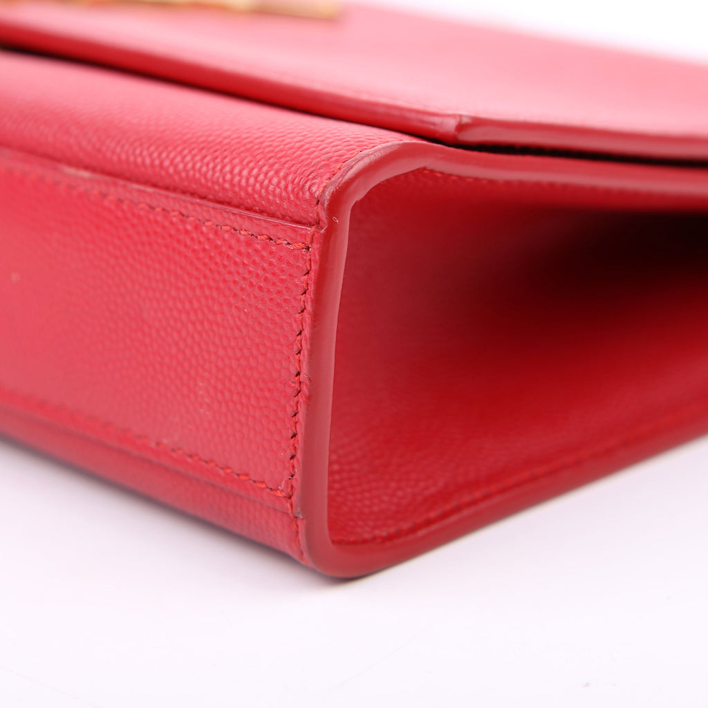 SAINT LAURENT Kate Satchel Grain Medium 364021 Red/Gold