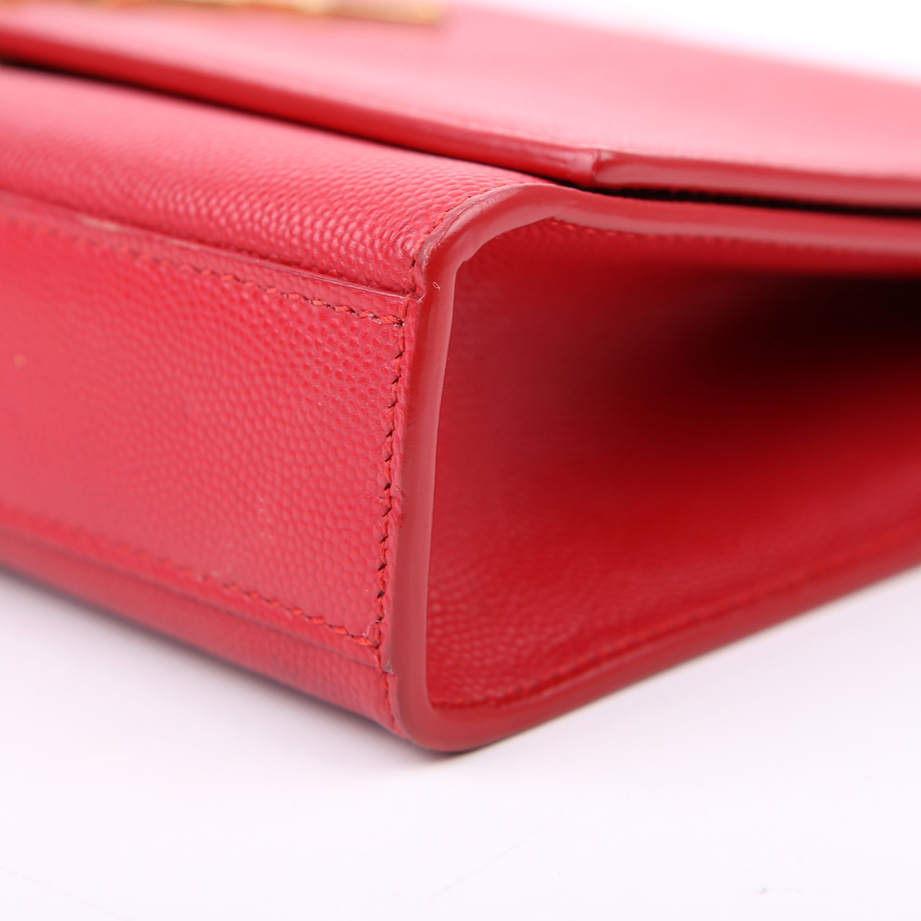 SAINT LAURENT Kate Satchel Grain Medium 364021 Red/Gold