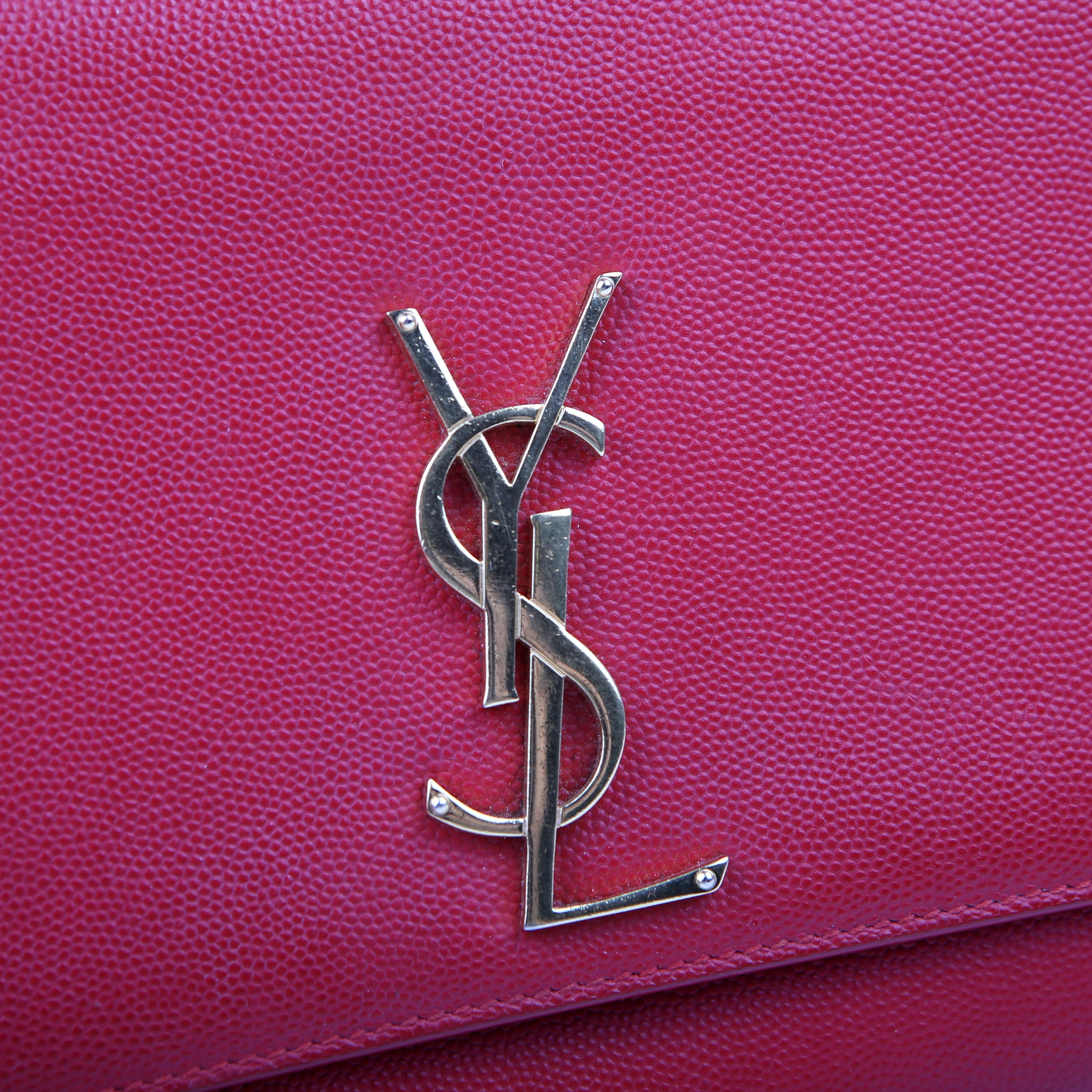 SAINT LAURENT Kate Satchel Grain Medium 364021 Red/Gold