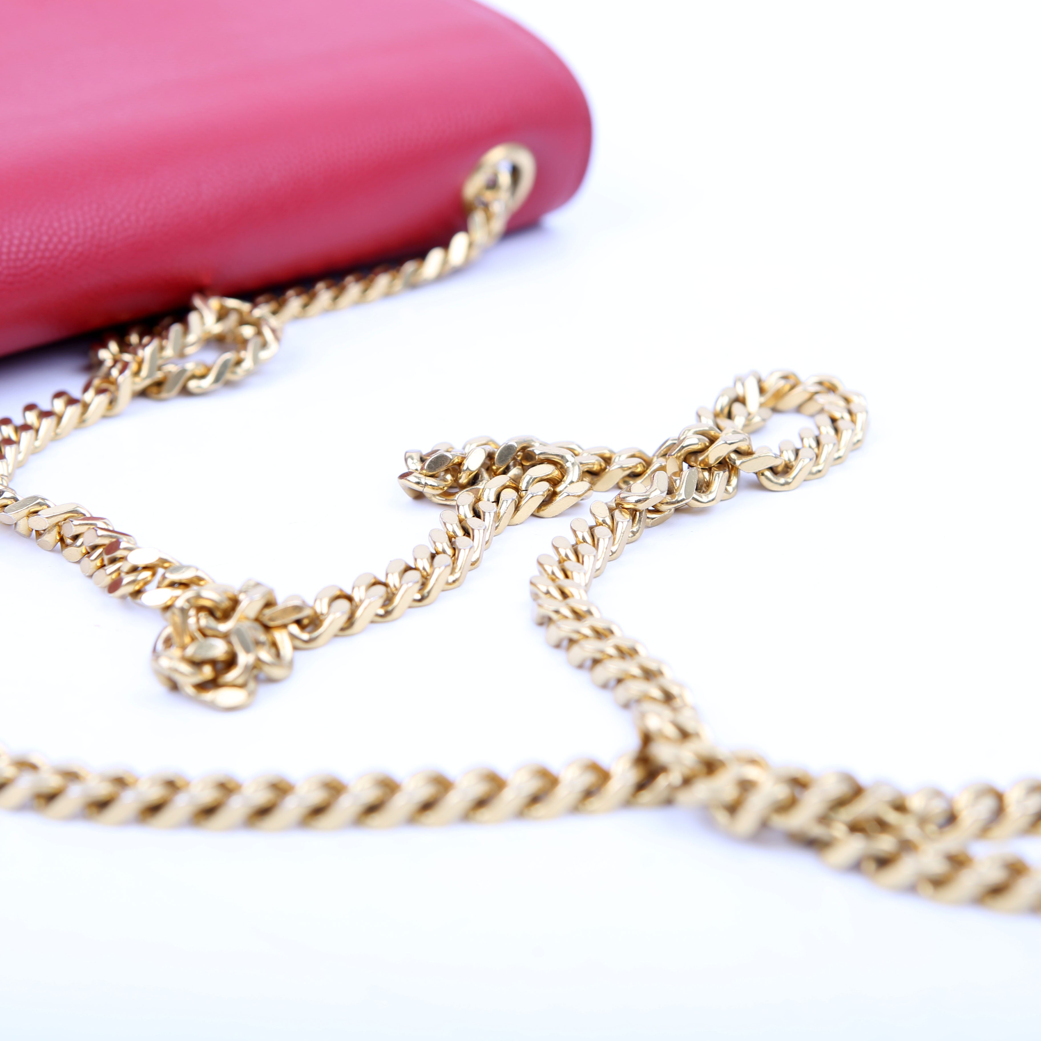 SAINT LAURENT Kate Satchel Grain Medium 364021 Red/Gold