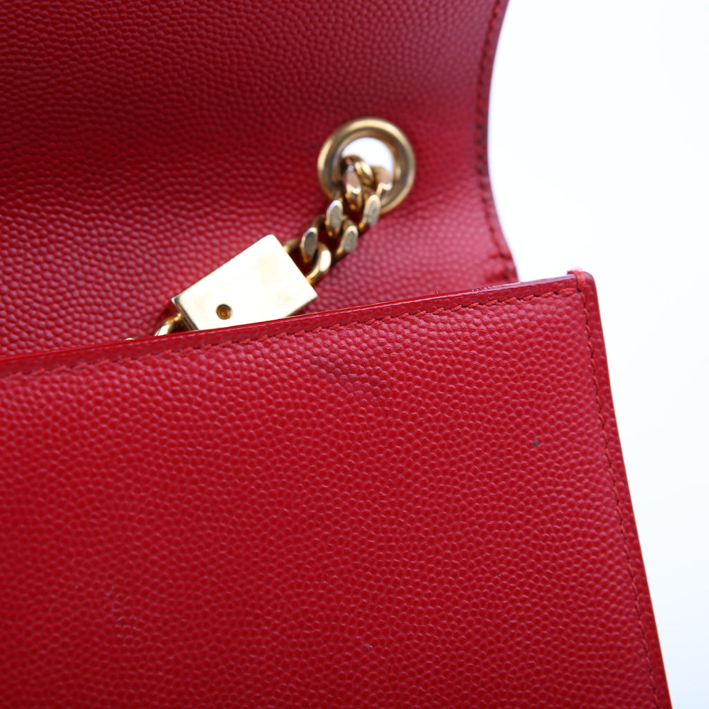 SAINT LAURENT Kate Satchel Grain Medium 364021 Red/Gold