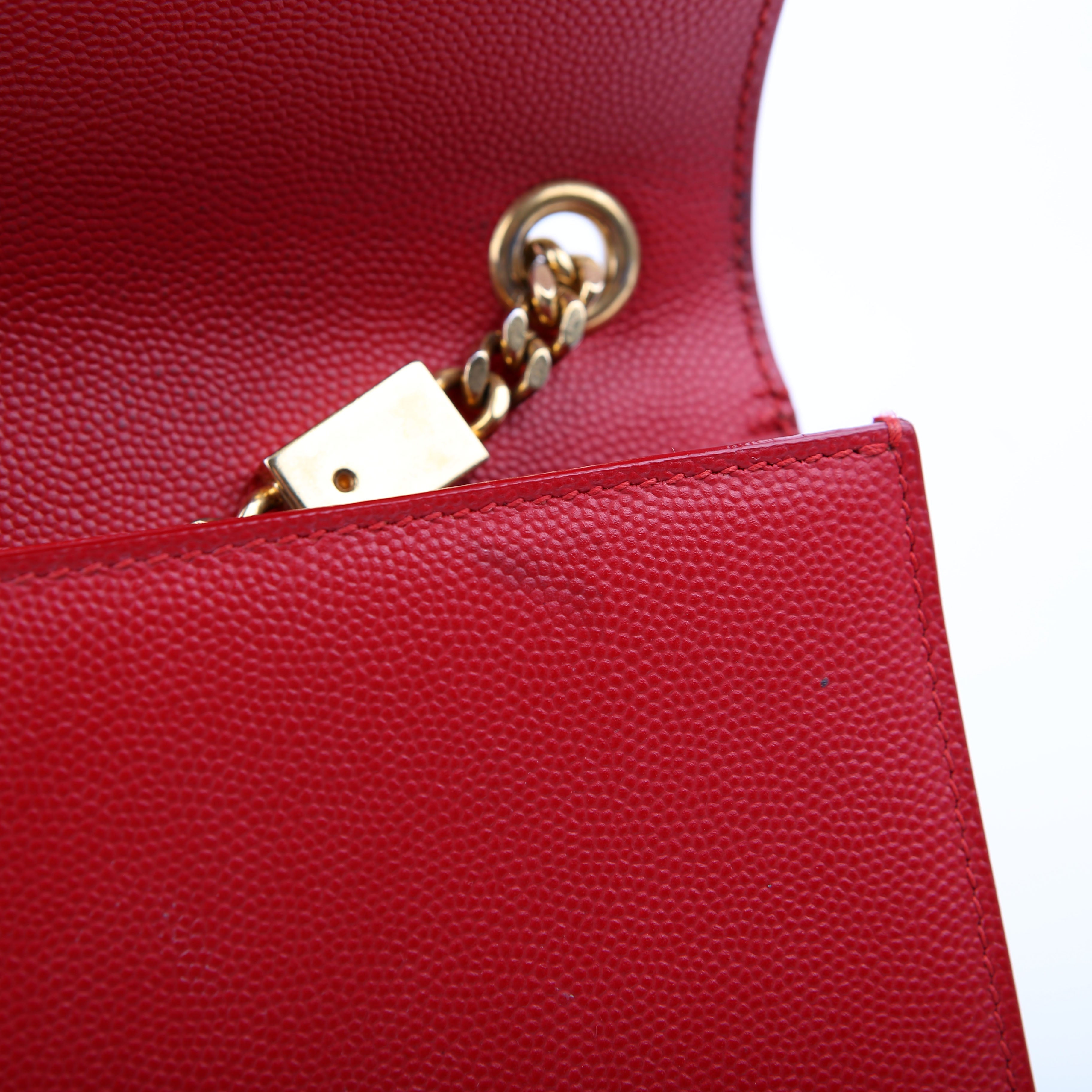 SAINT LAURENT Kate Satchel Grain Medium 364021 Red/Gold
