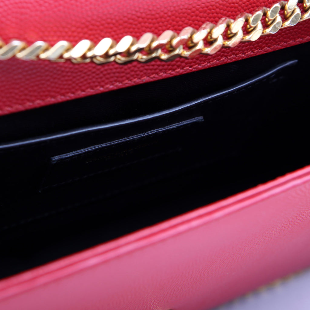 SAINT LAURENT Kate Satchel Grain Medium 364021 Red/Gold