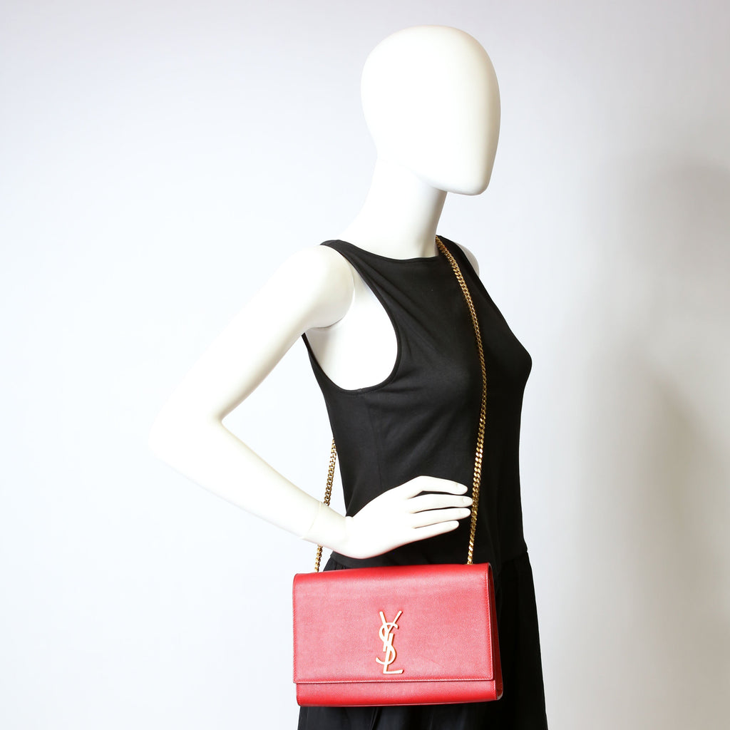SAINT LAURENT Kate Satchel Grain Medium 364021 Red/Gold