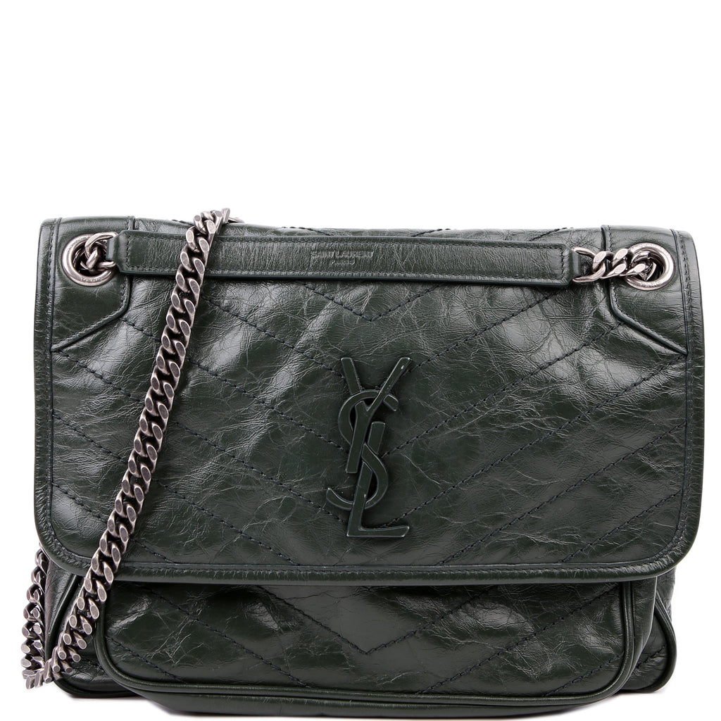 SAINT LAURENT Niki Large Crinkled Leather 633157 Green