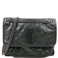 SAINT LAURENT Niki Large Crinkled Leather 633157 Green