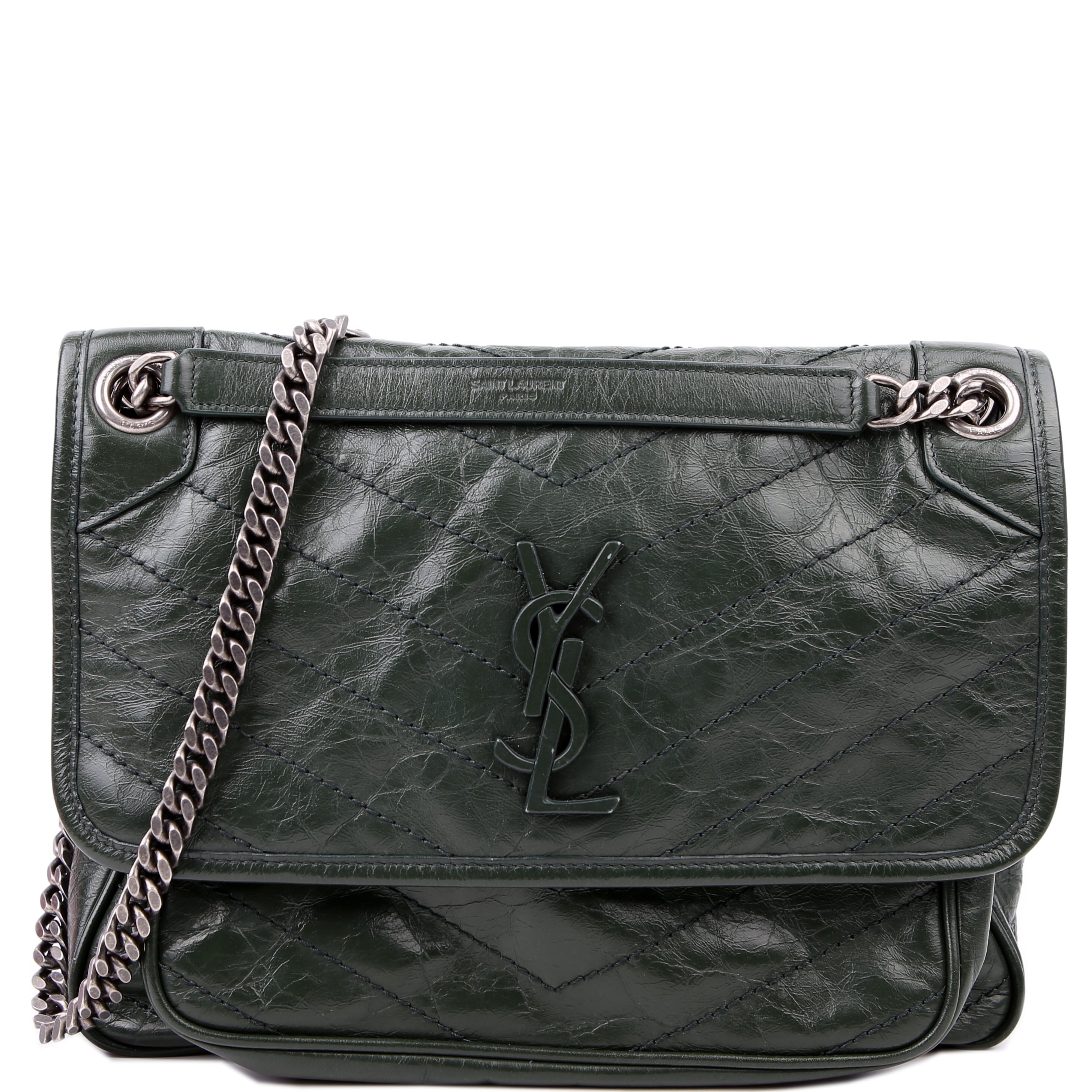 SAINT LAURENT Niki Large Crinkled Leather 633157 Green
