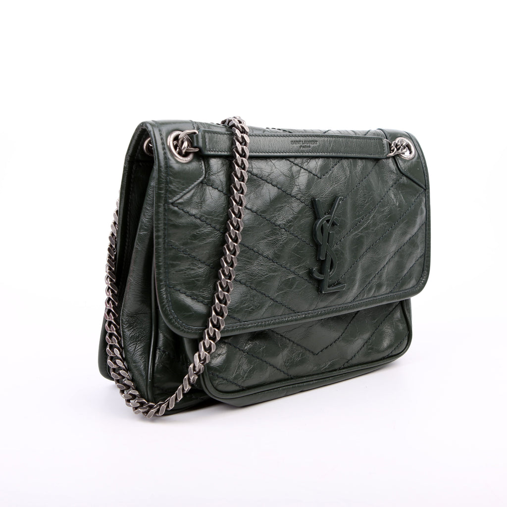 SAINT LAURENT Niki Large Crinkled Leather 633157 Green