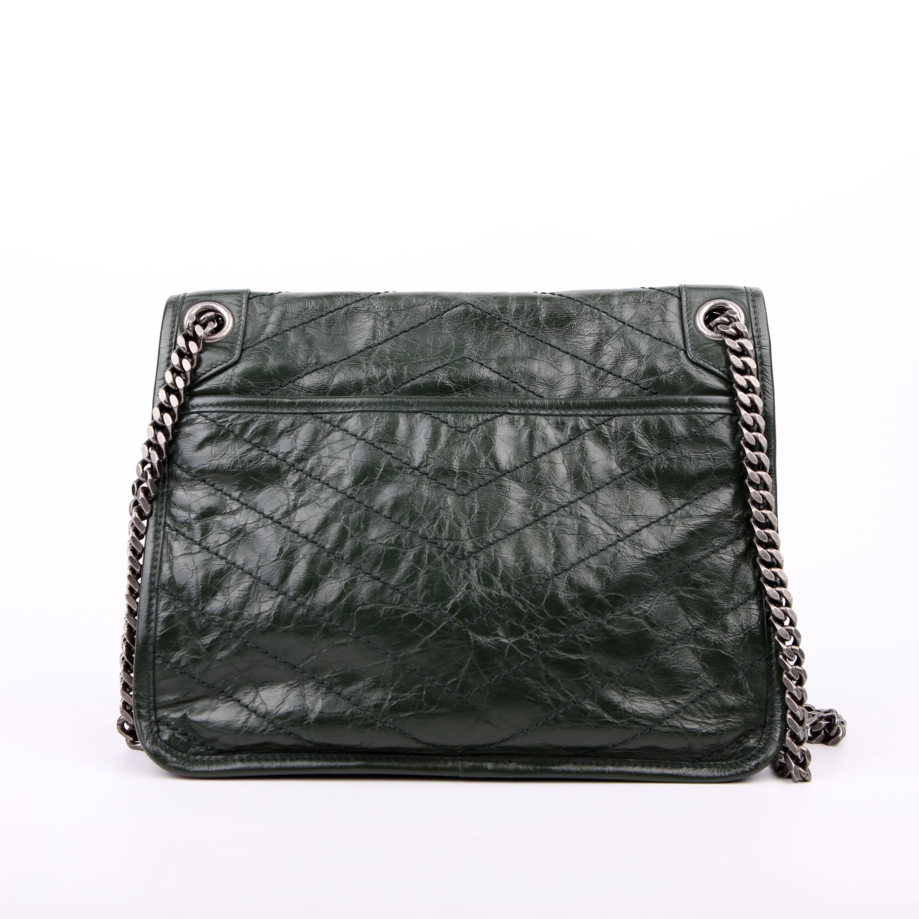 SAINT LAURENT Niki Large Crinkled Leather 633157 Green
