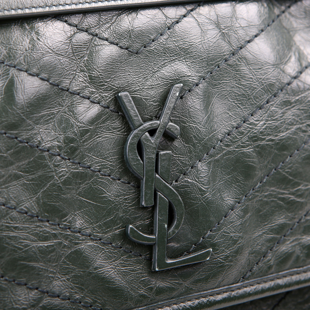 SAINT LAURENT Niki Large Crinkled Leather 633157 Green
