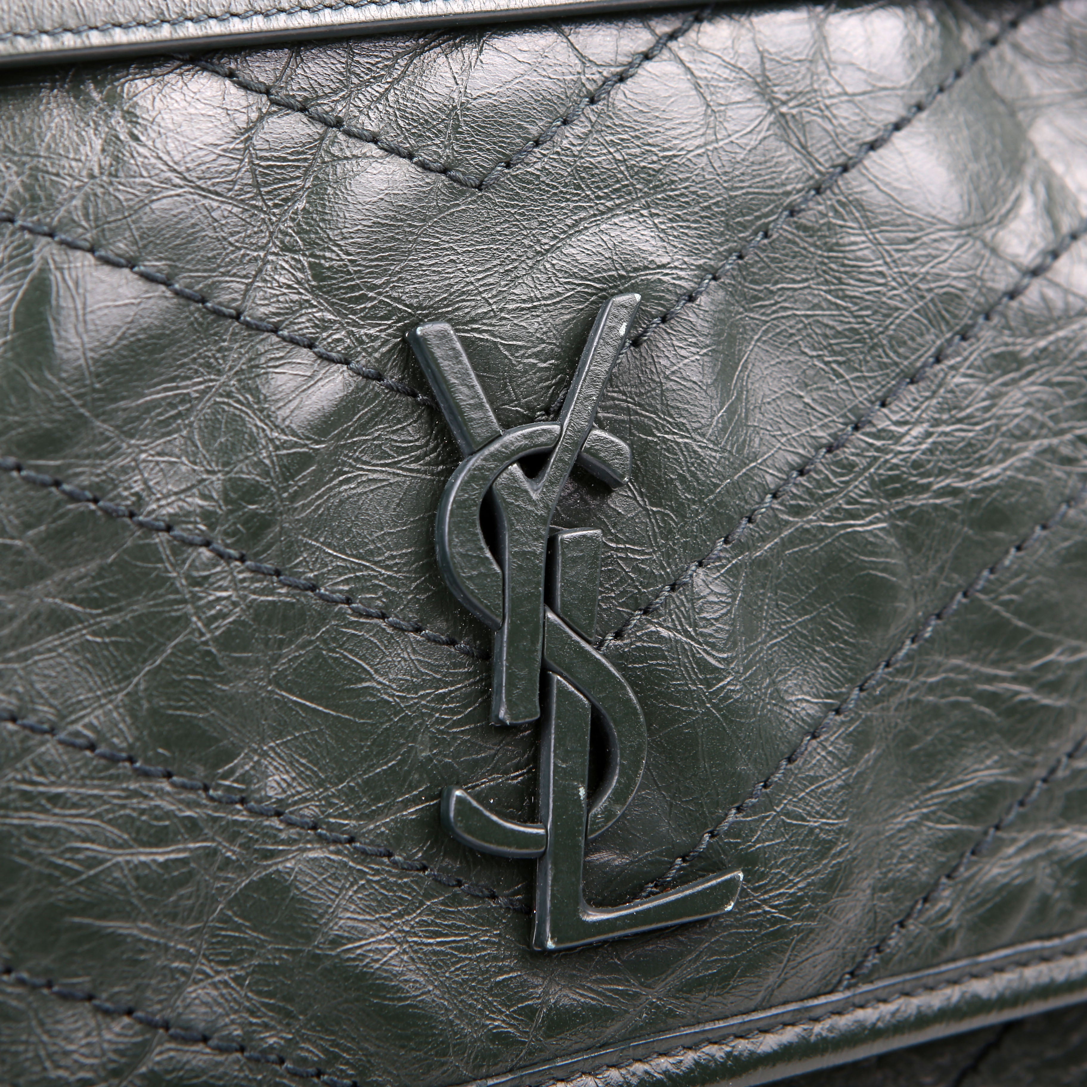 SAINT LAURENT Niki Large Crinkled Leather 633157 Green