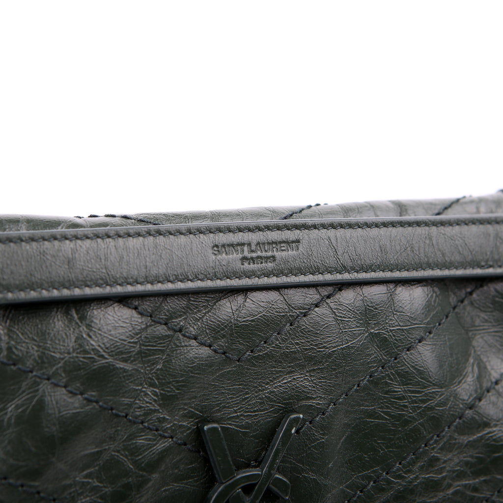 SAINT LAURENT Niki Large Crinkled Leather 633157 Green
