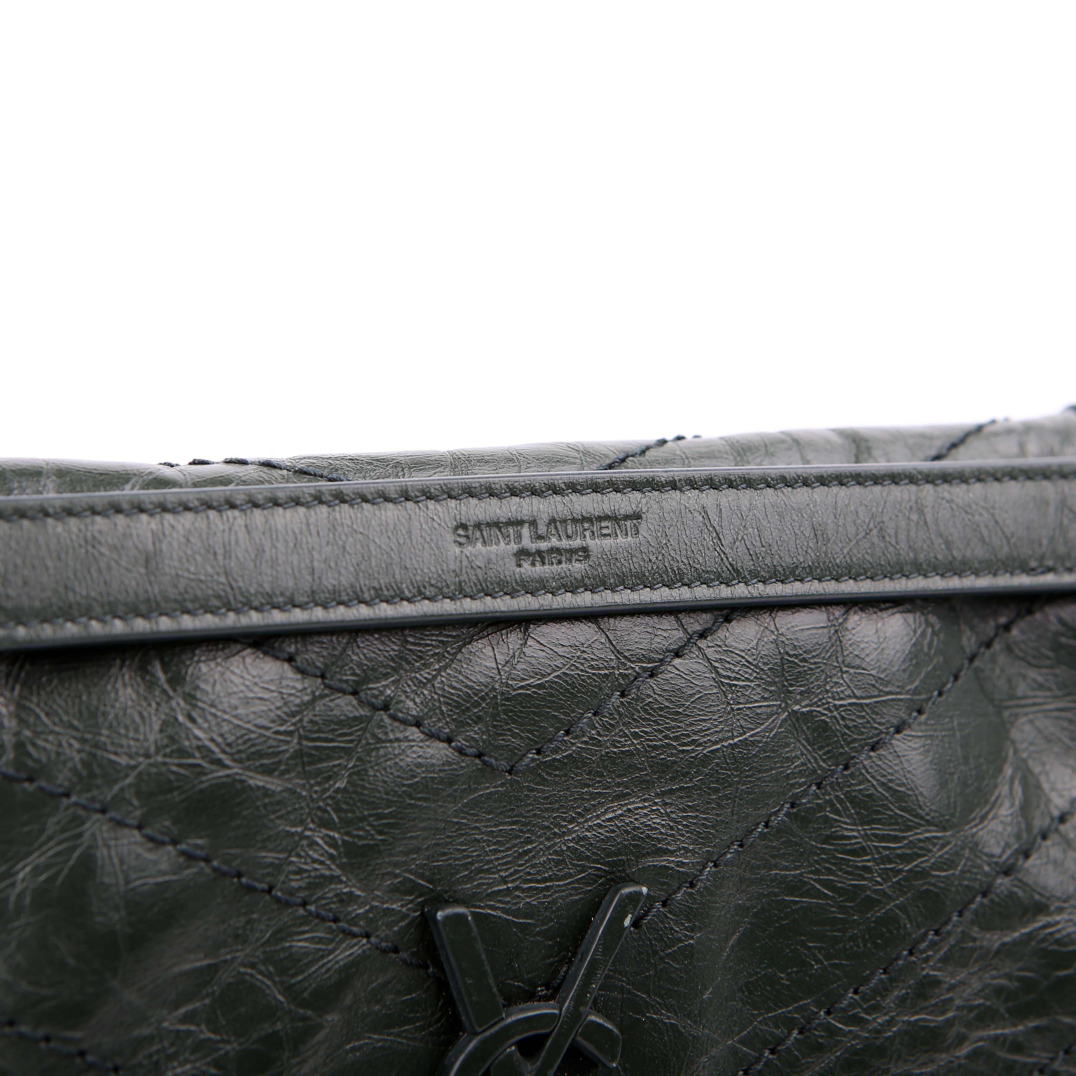 SAINT LAURENT Niki Large Crinkled Leather 633157 Green