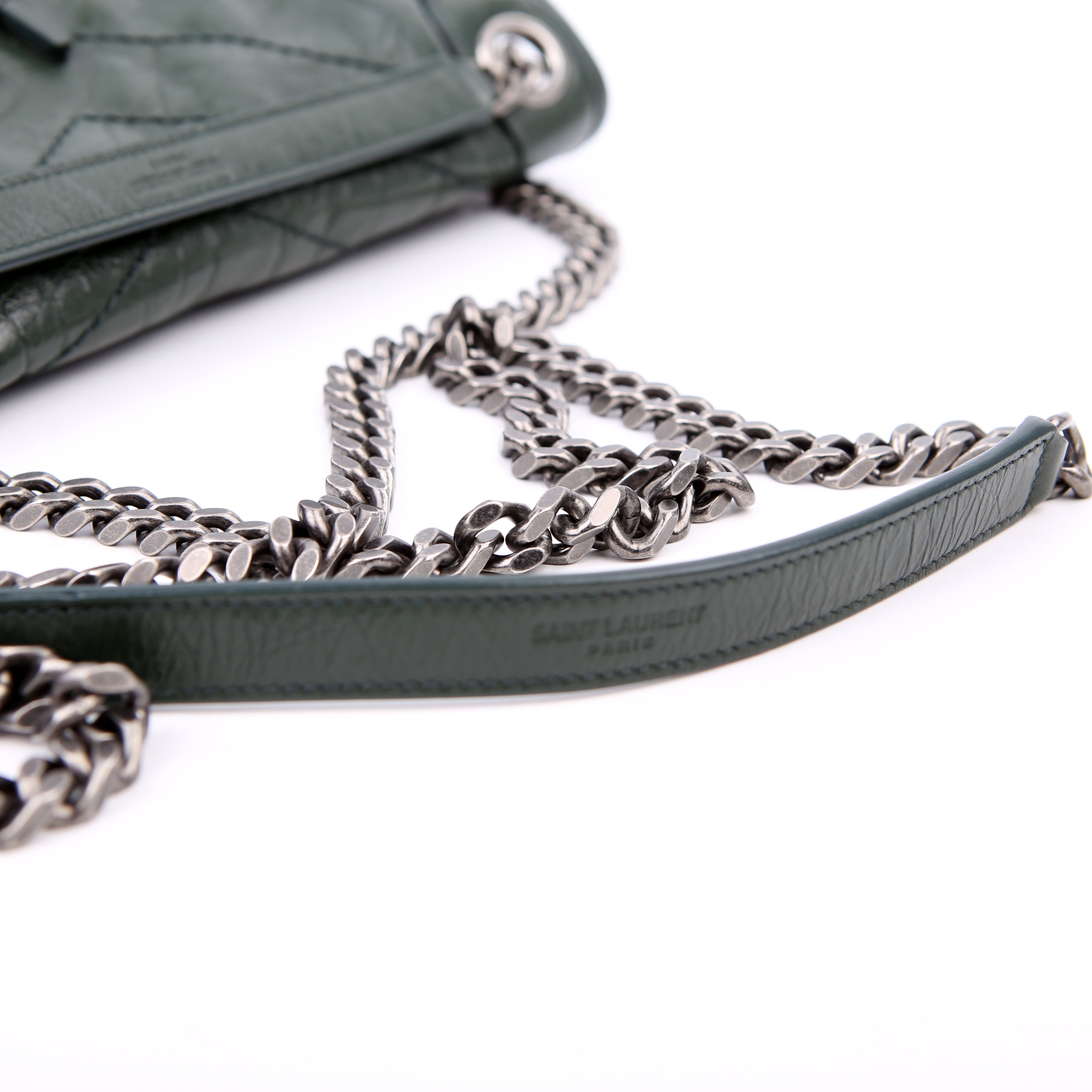 SAINT LAURENT Niki Large Crinkled Leather 633157 Green