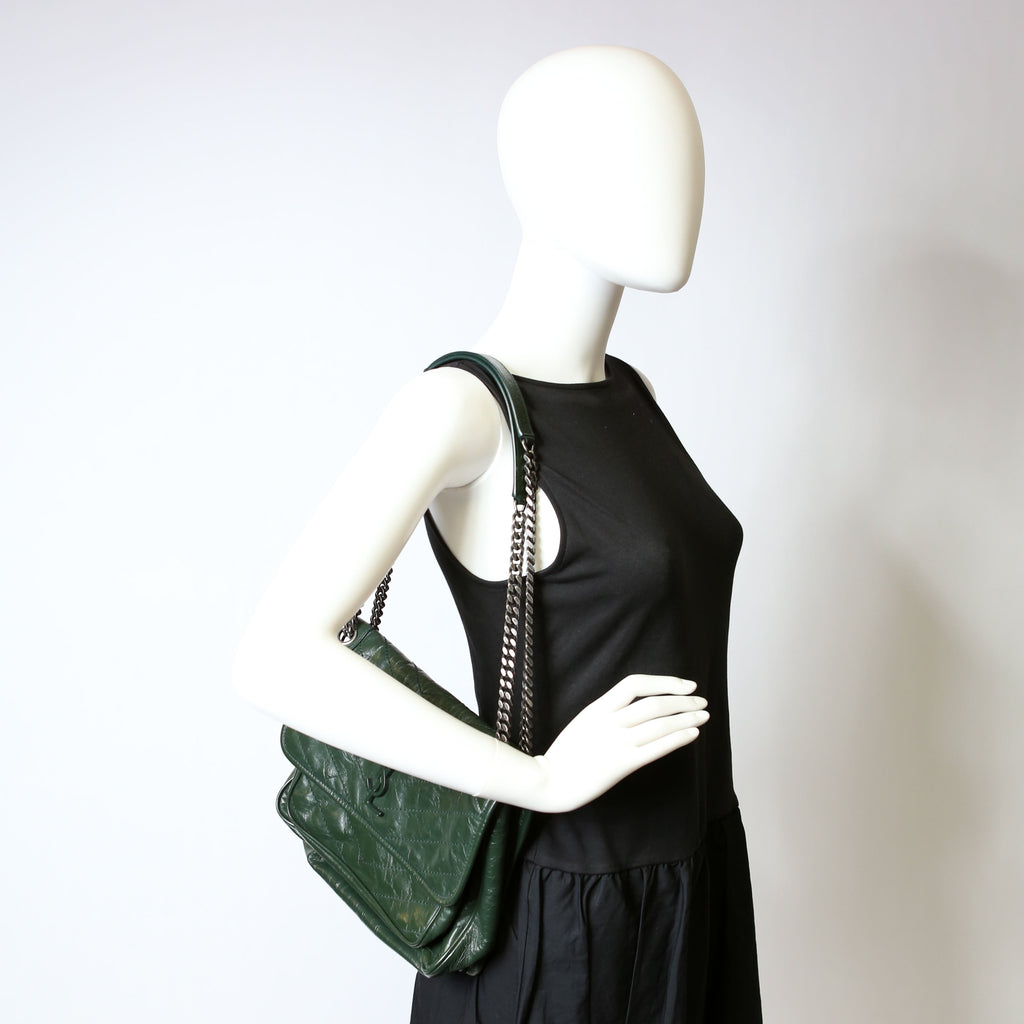 SAINT LAURENT Niki Large Crinkled Leather 633157 Green
