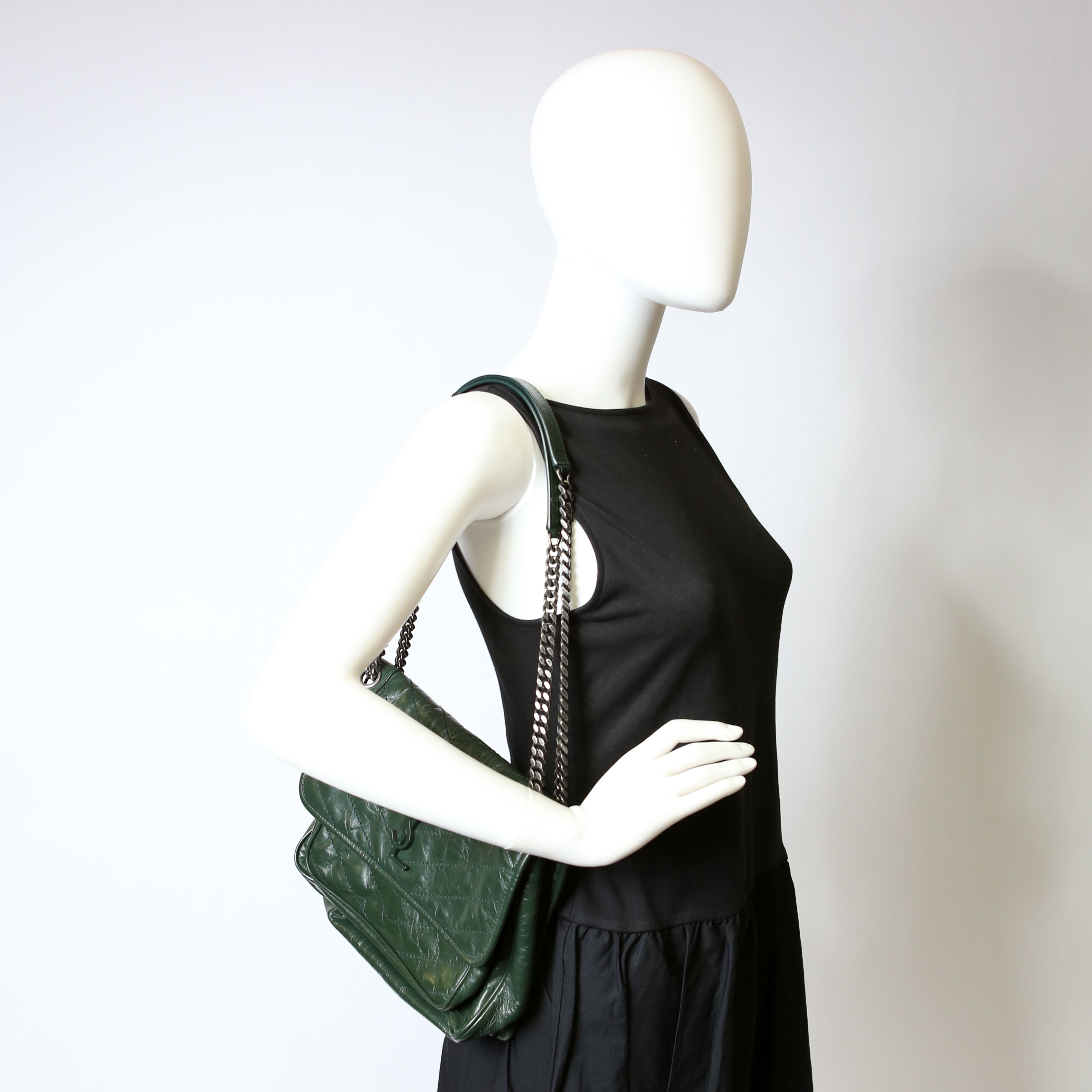 SAINT LAURENT Niki Large Crinkled Leather 633157 Green