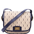 SAINT LAURENT 585007 All Over Logo Canvas Flap Satchel Blue