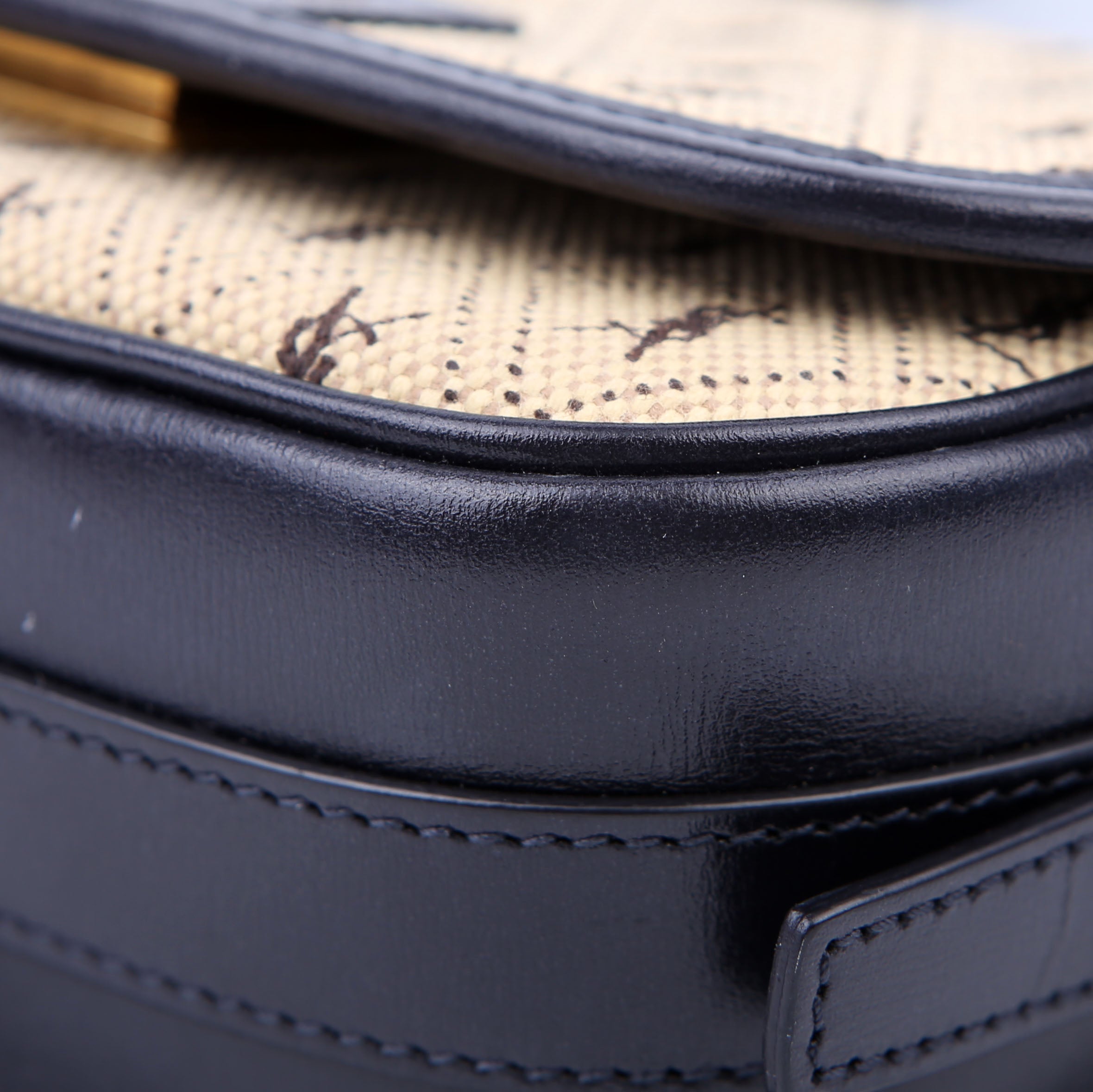 SAINT LAURENT 585007 All Over Logo Canvas Flap Satchel Blue