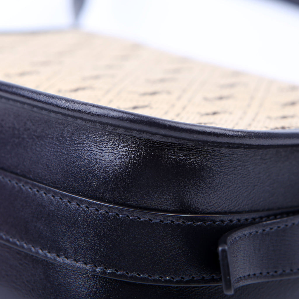 SAINT LAURENT 585007 All Over Logo Canvas Flap Satchel Blue