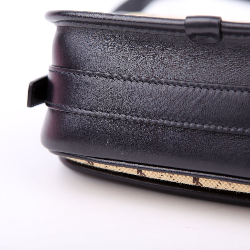 SAINT LAURENT 585007 All Over Logo Canvas Flap Satchel Blue