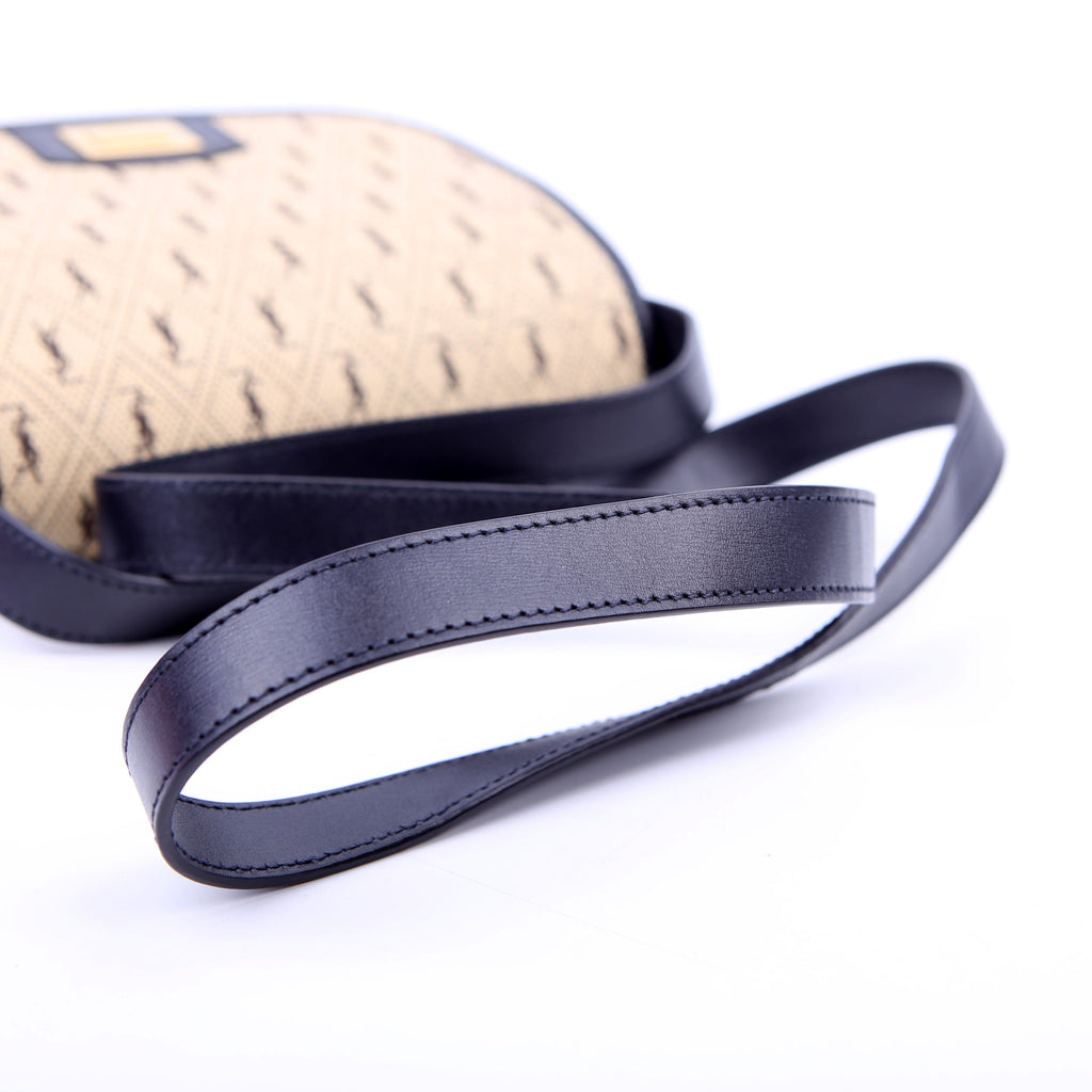 SAINT LAURENT 585007 All Over Logo Canvas Flap Satchel Blue