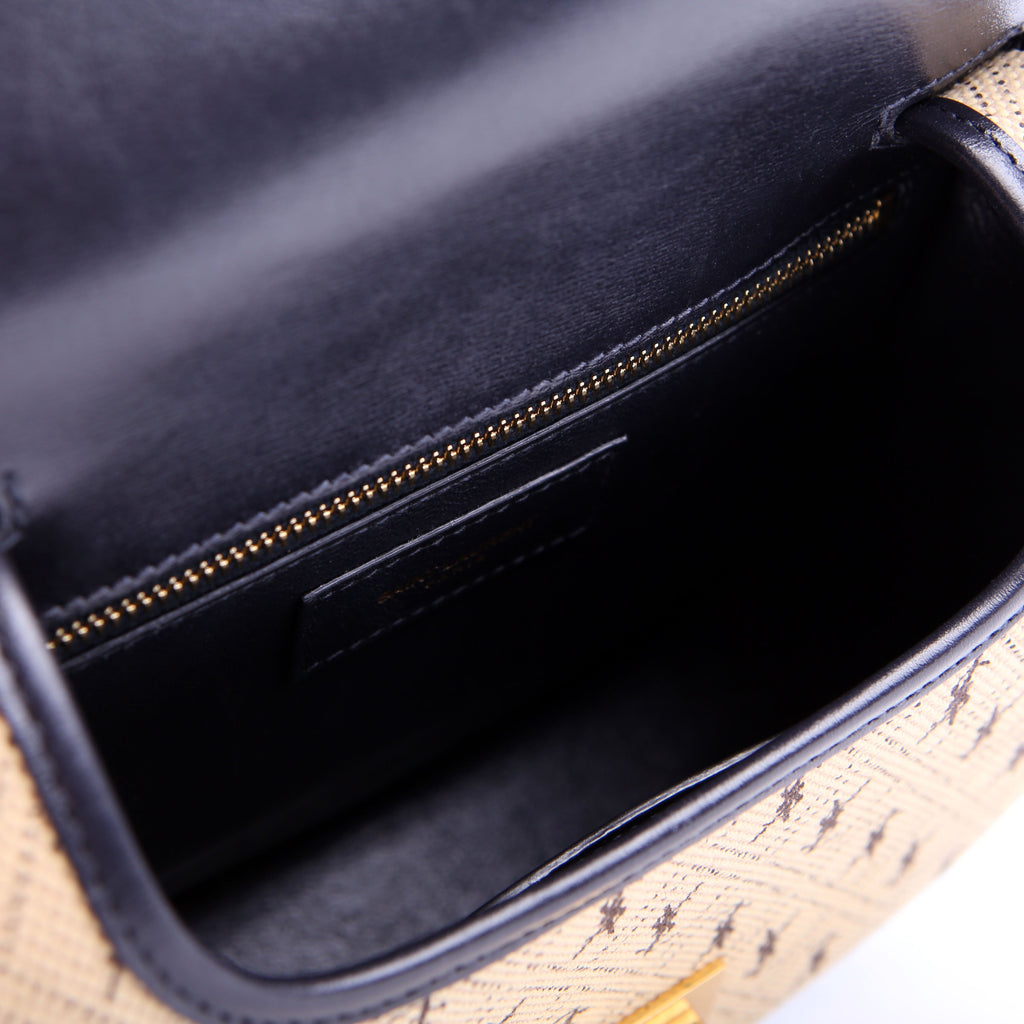 SAINT LAURENT 585007 All Over Logo Canvas Flap Satchel Blue