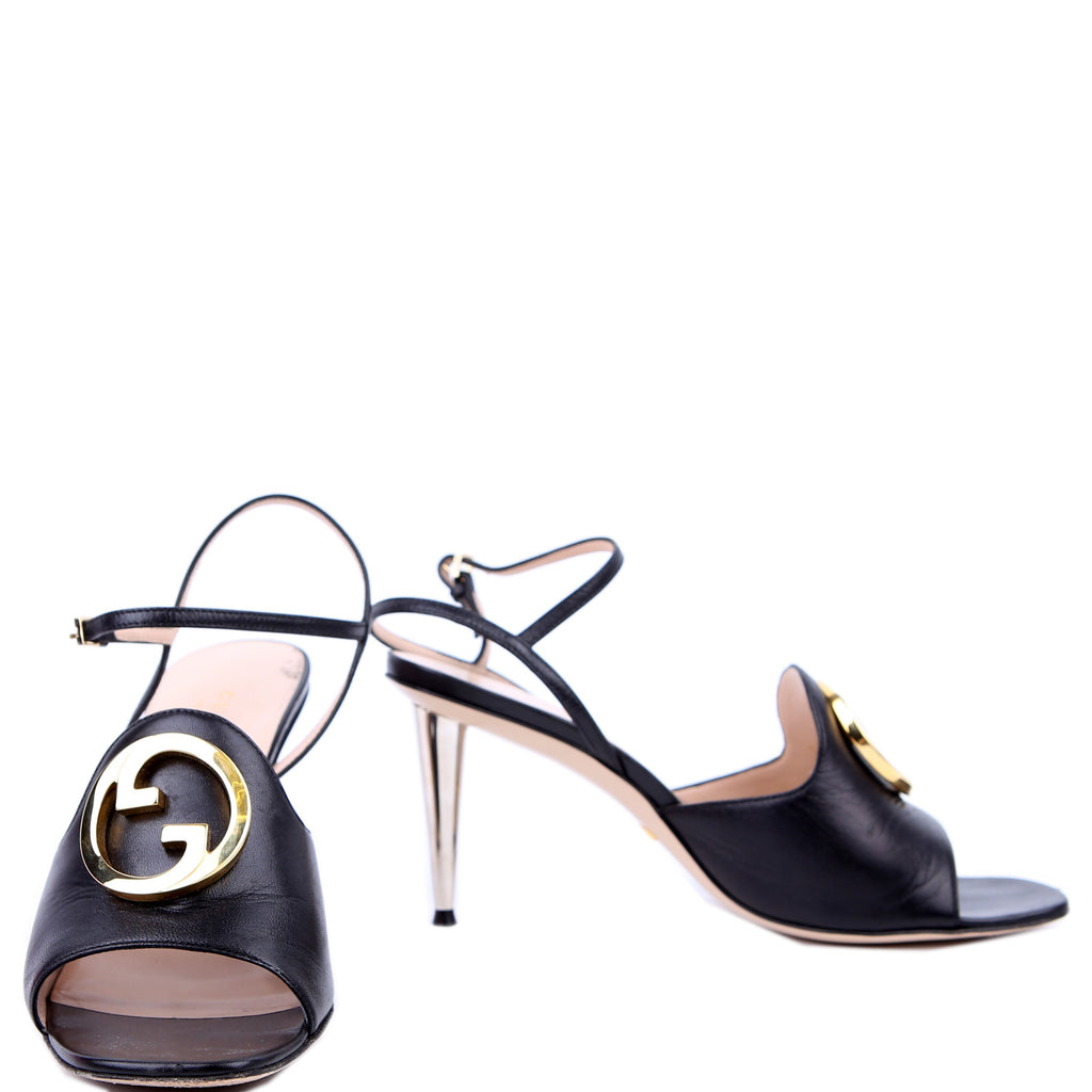 Gucci Blondie Sandal Heels Size 37.5 Black/Gold