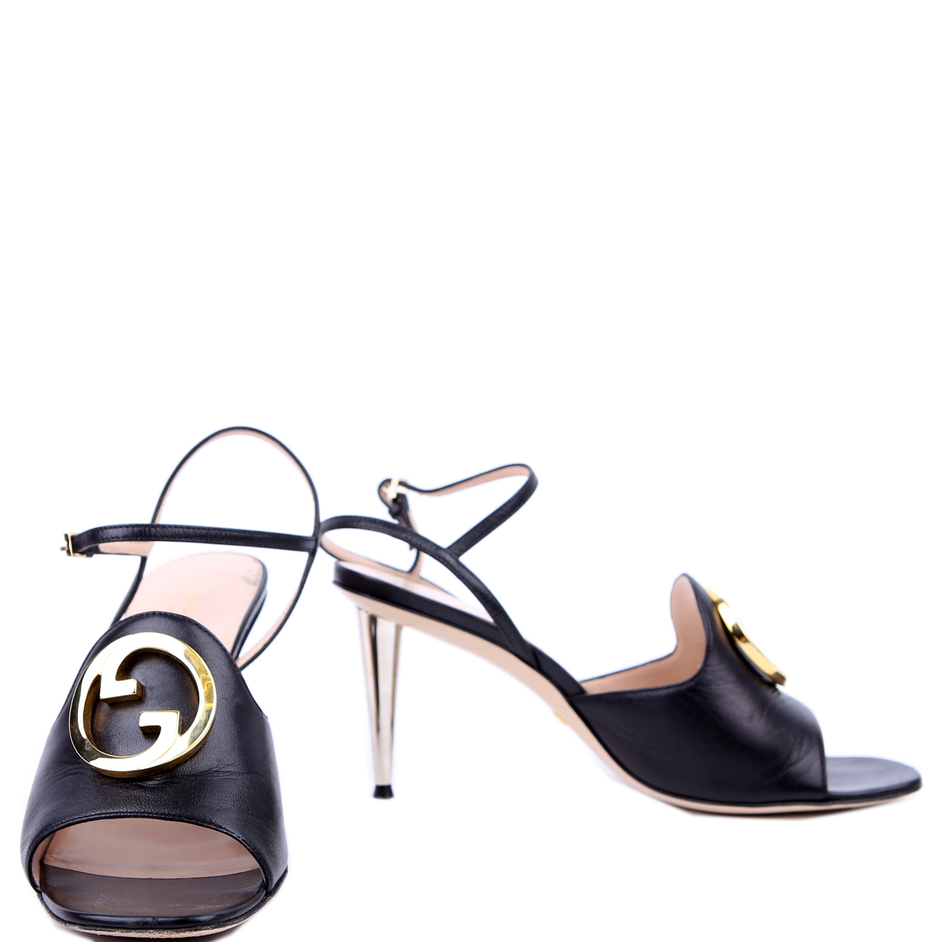 Gucci Blondie Sandal Heels Size 37.5 Black/Gold