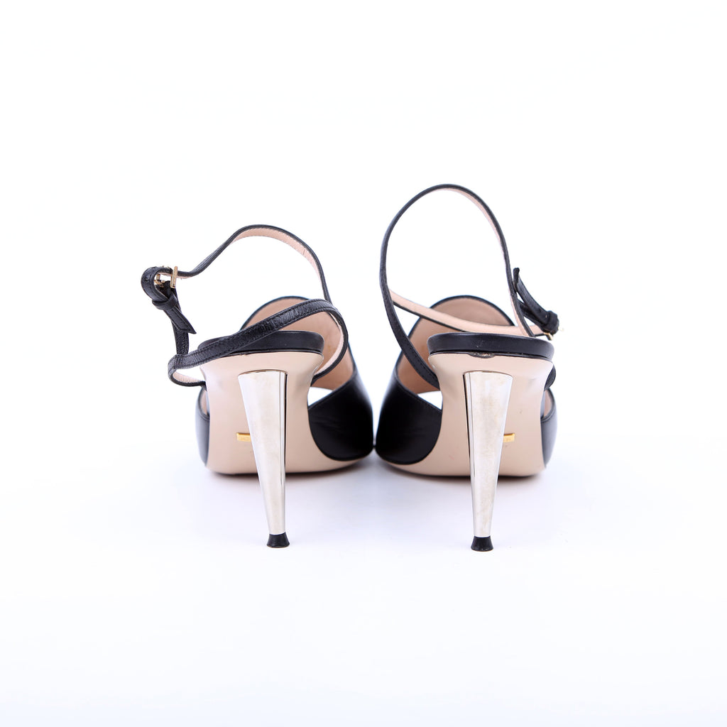 Gucci Blondie Sandal Heels Size 37.5 Black/Gold