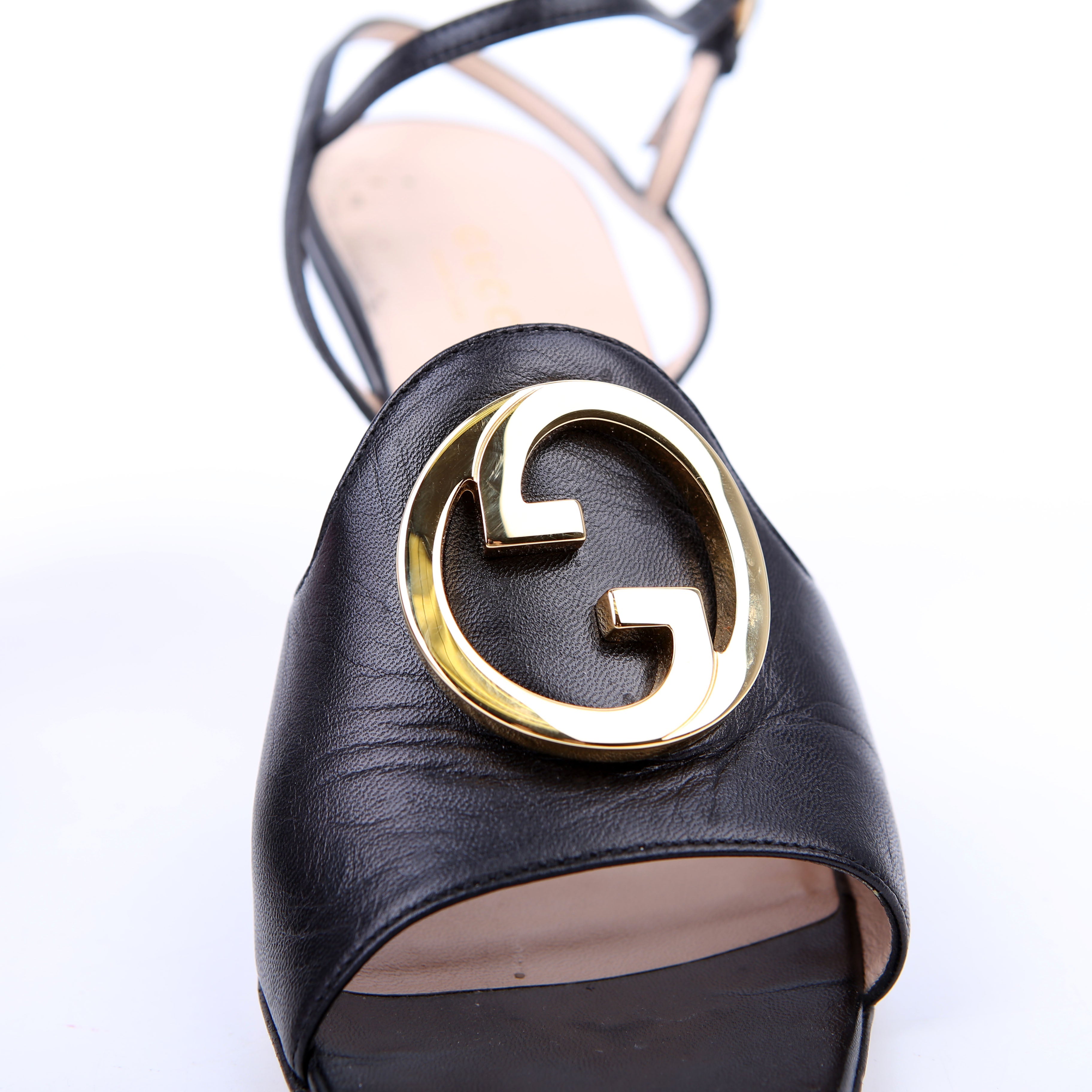 Gucci Blondie Sandal Heels Size 37.5 Black/Gold
