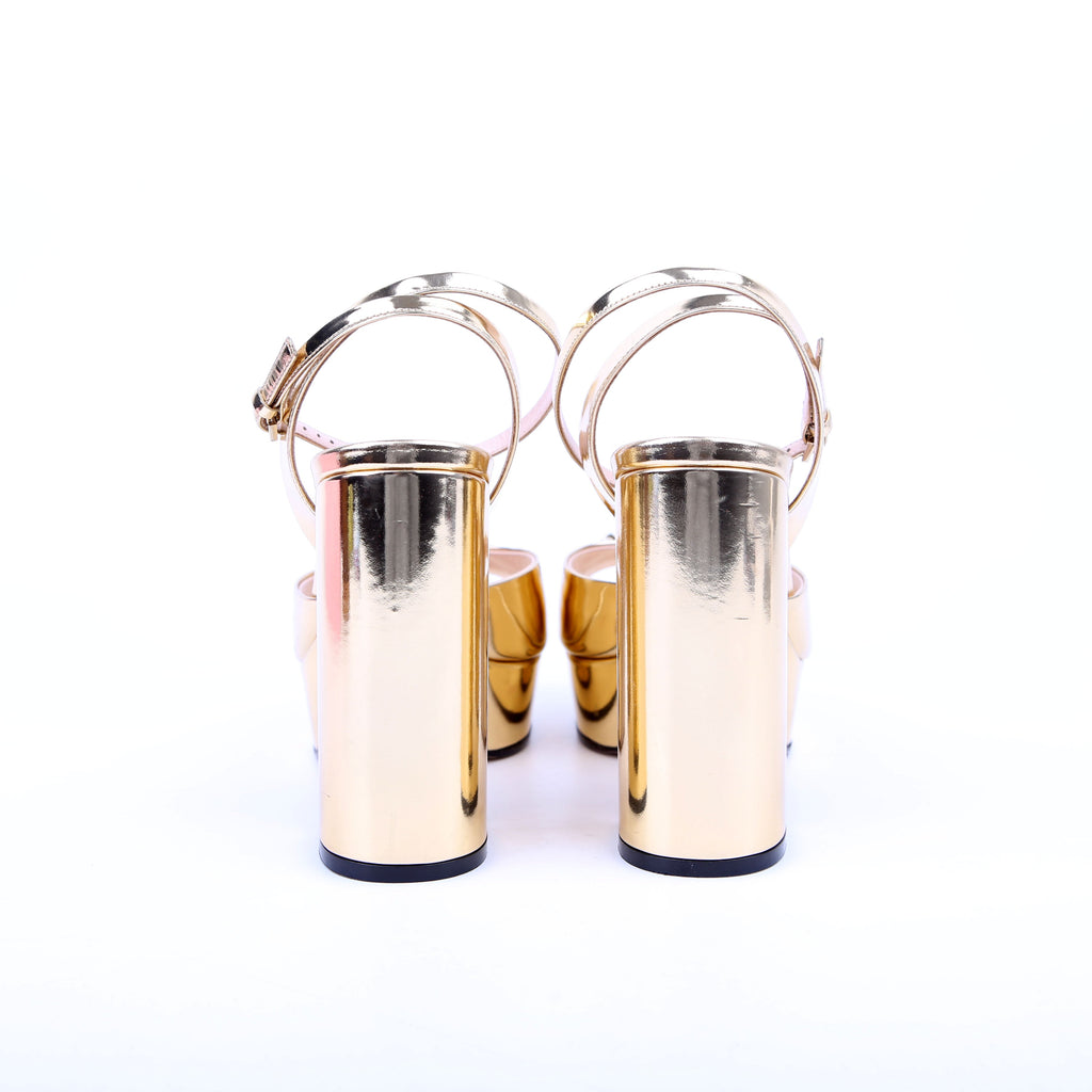 Horsebit Platform Sandals Patent Gold Size 38.5